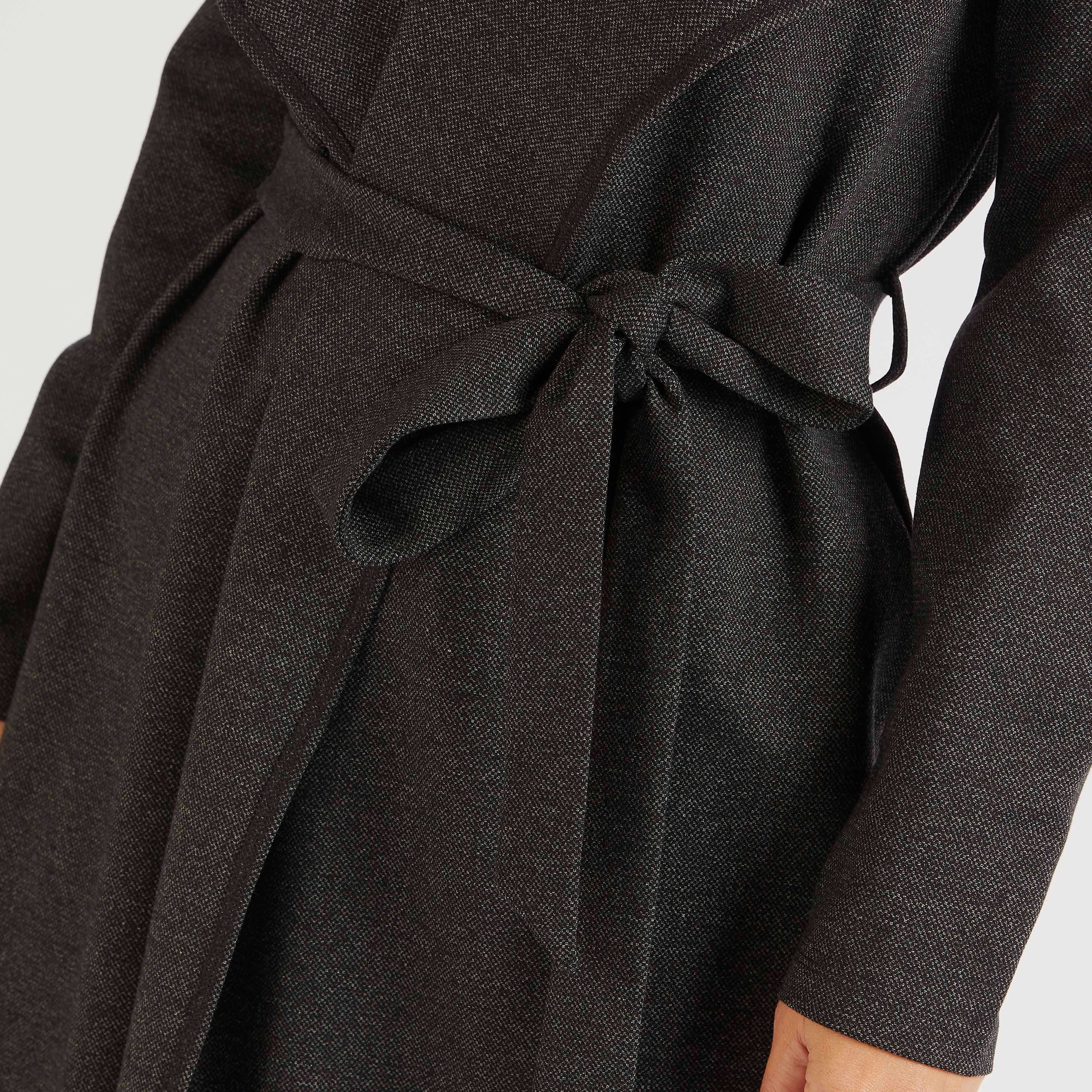 جاكيت طويل بارز الملمس بياقة عادية وحزام ربط-women-winterwear-coatsandjackets-jackets-image-5