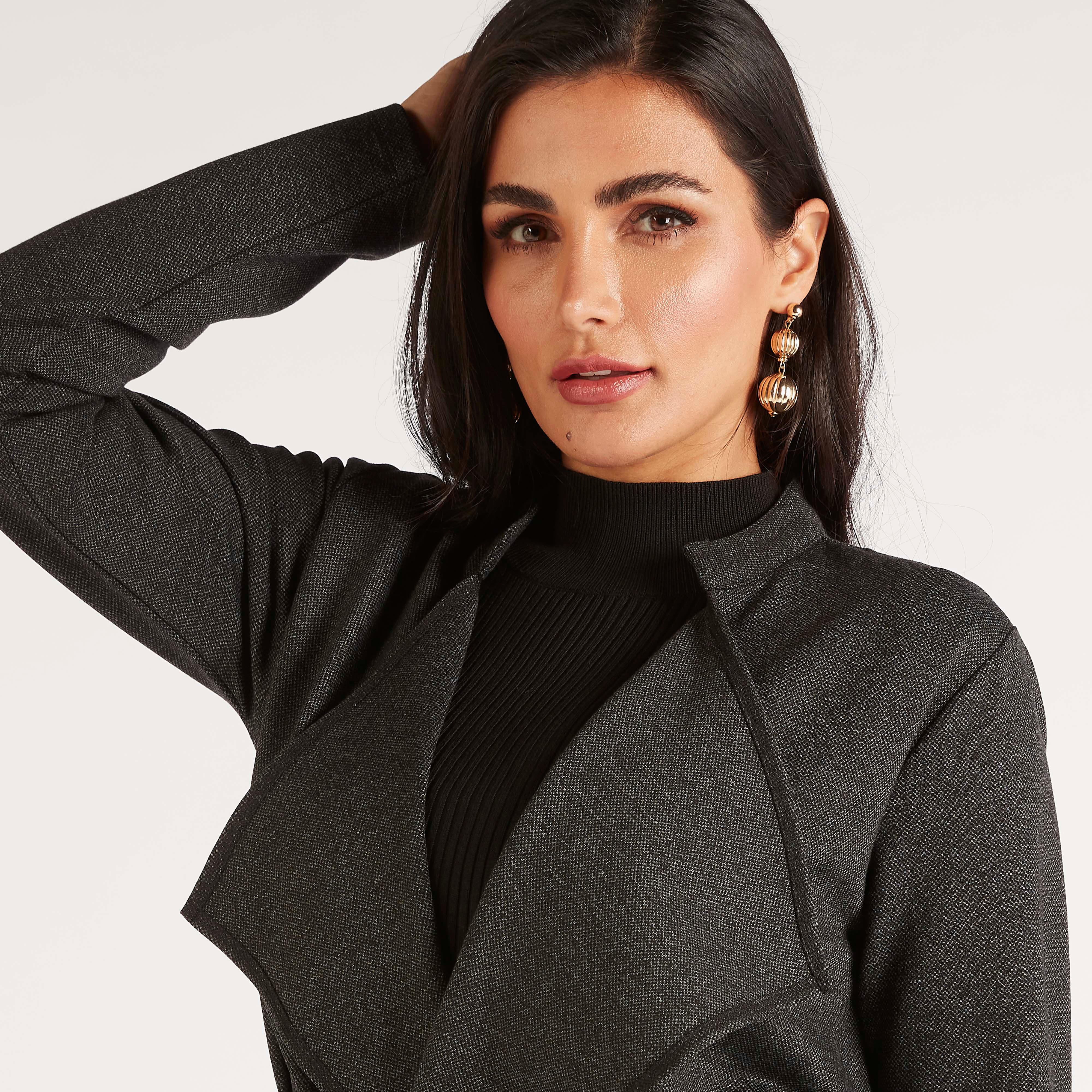 جاكيت طويل بارز الملمس بياقة عادية وحزام ربط-women-winterwear-coatsandjackets-jackets-image-6