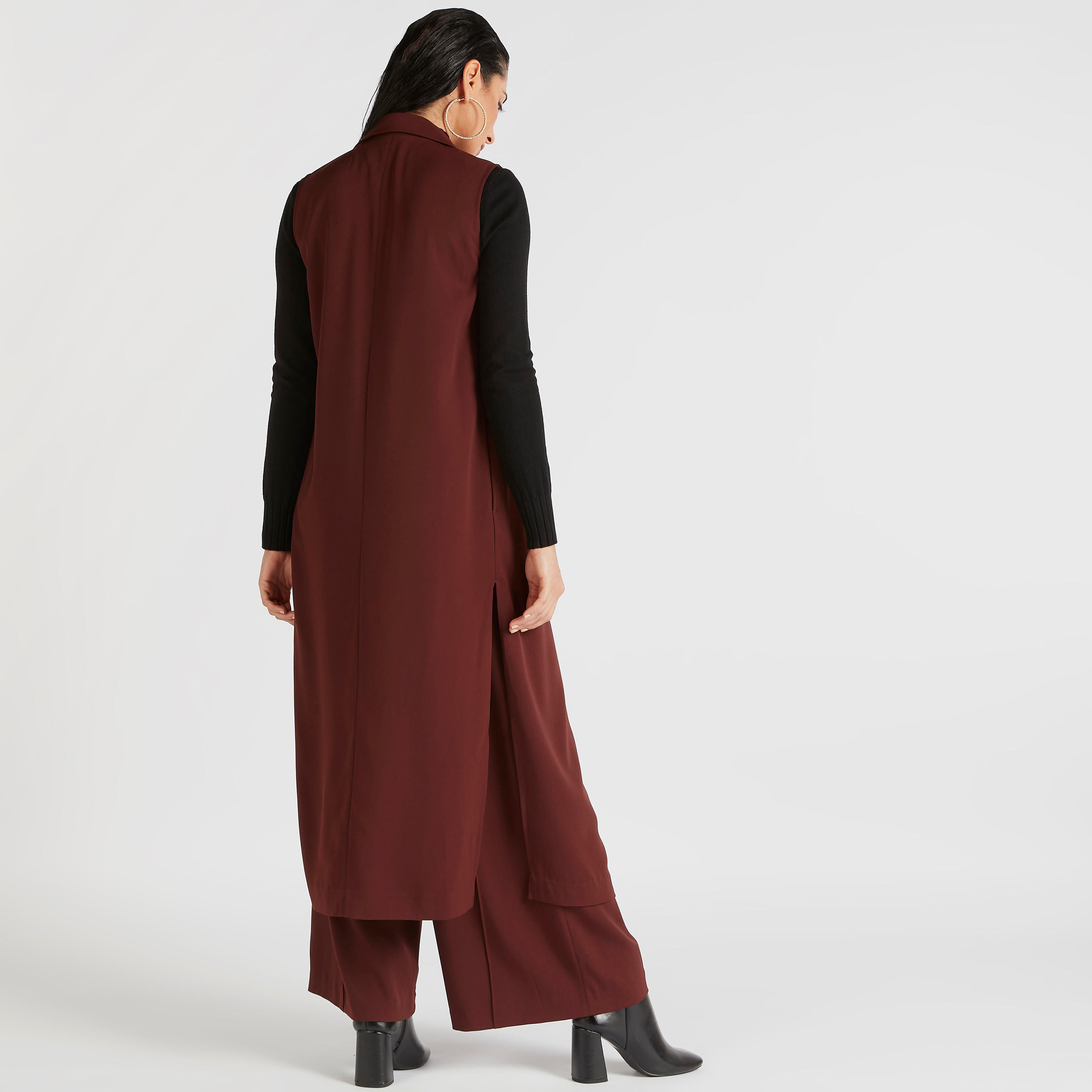 Solid Sleeveless Longline Jacket with Lapel Collar-women-winterwear-coatsandjackets-jackets-image-2