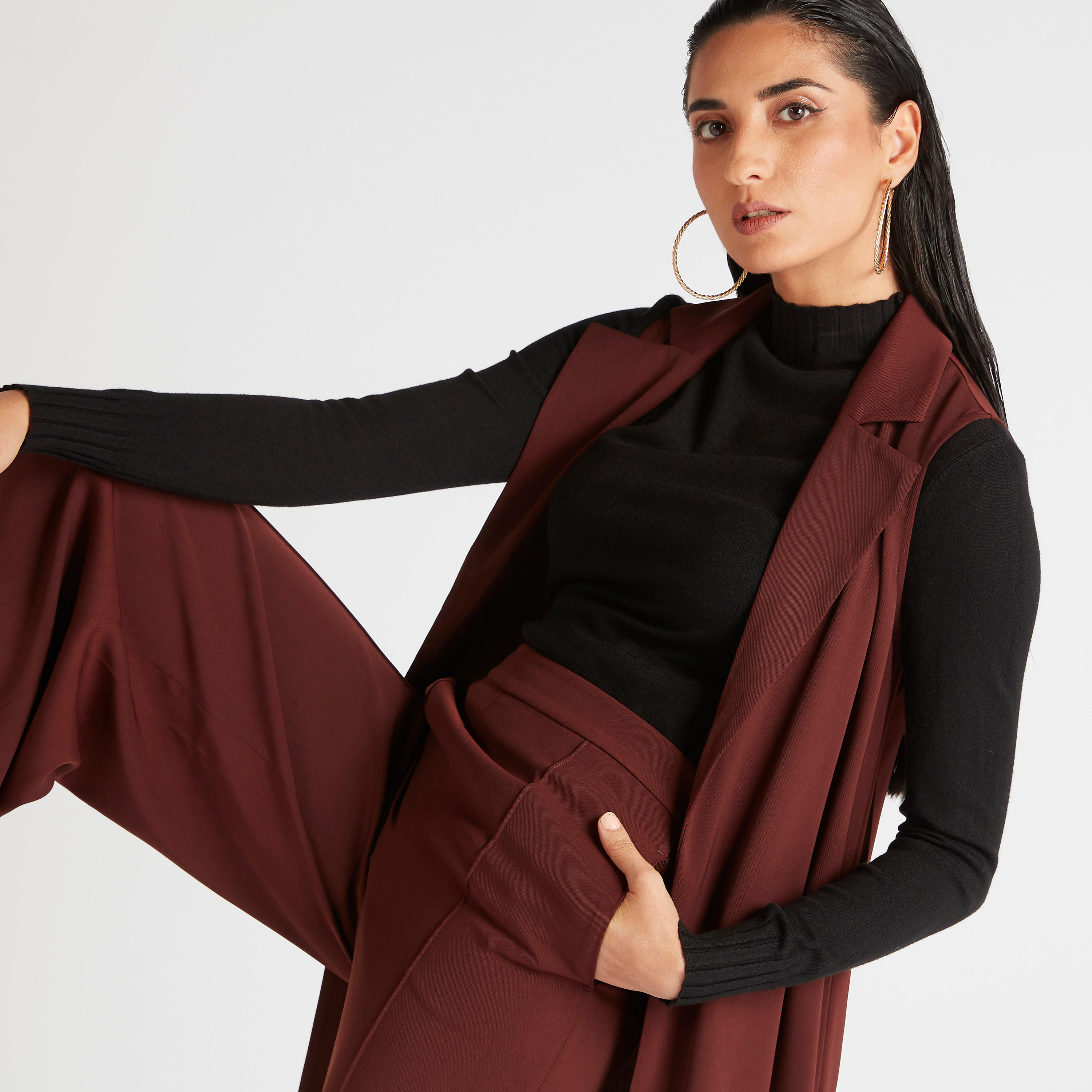 Solid Sleeveless Longline Jacket with Lapel Collar-women-winterwear-coatsandjackets-jackets-image-3
