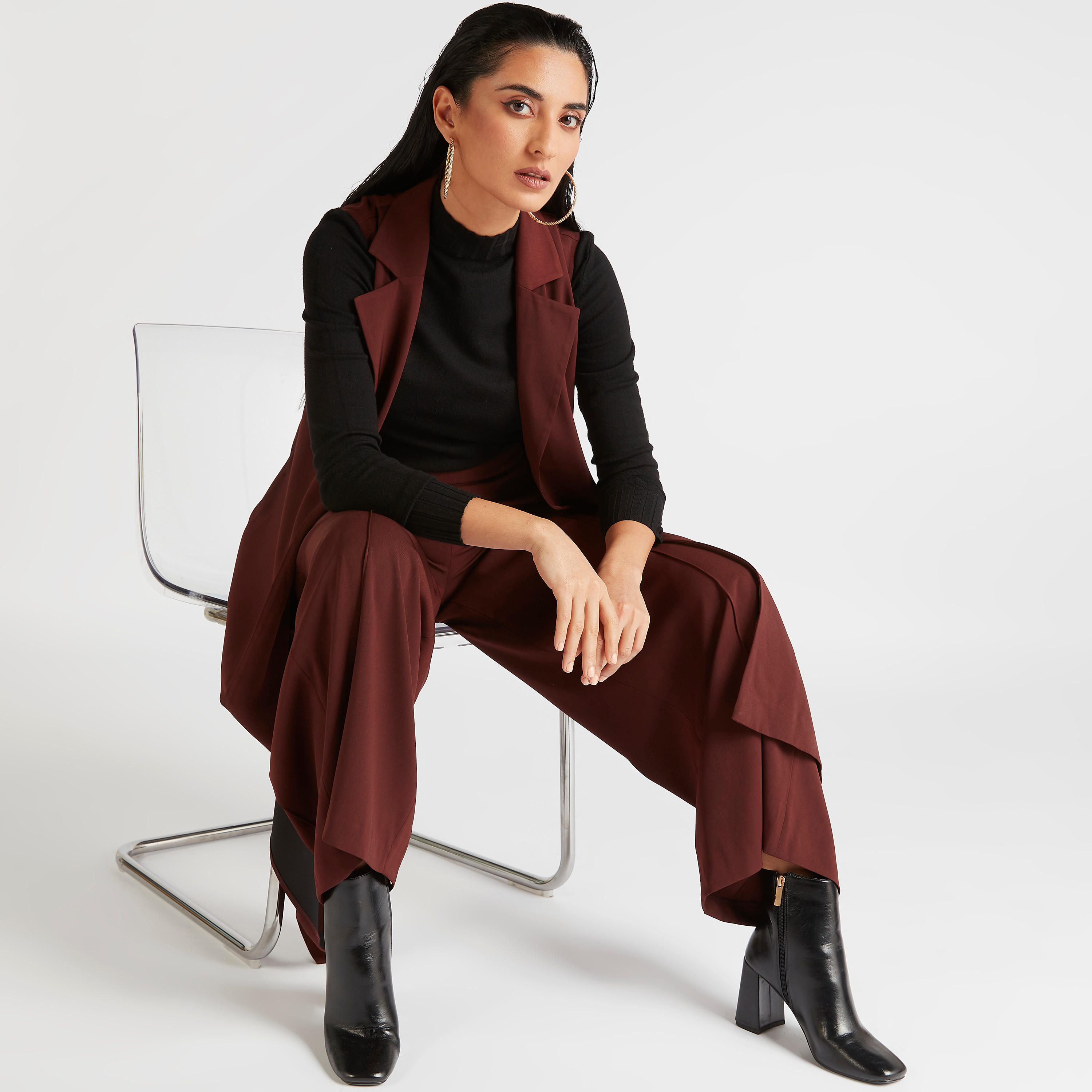 Solid Sleeveless Longline Jacket with Lapel Collar-women-winterwear-coatsandjackets-jackets-image-4