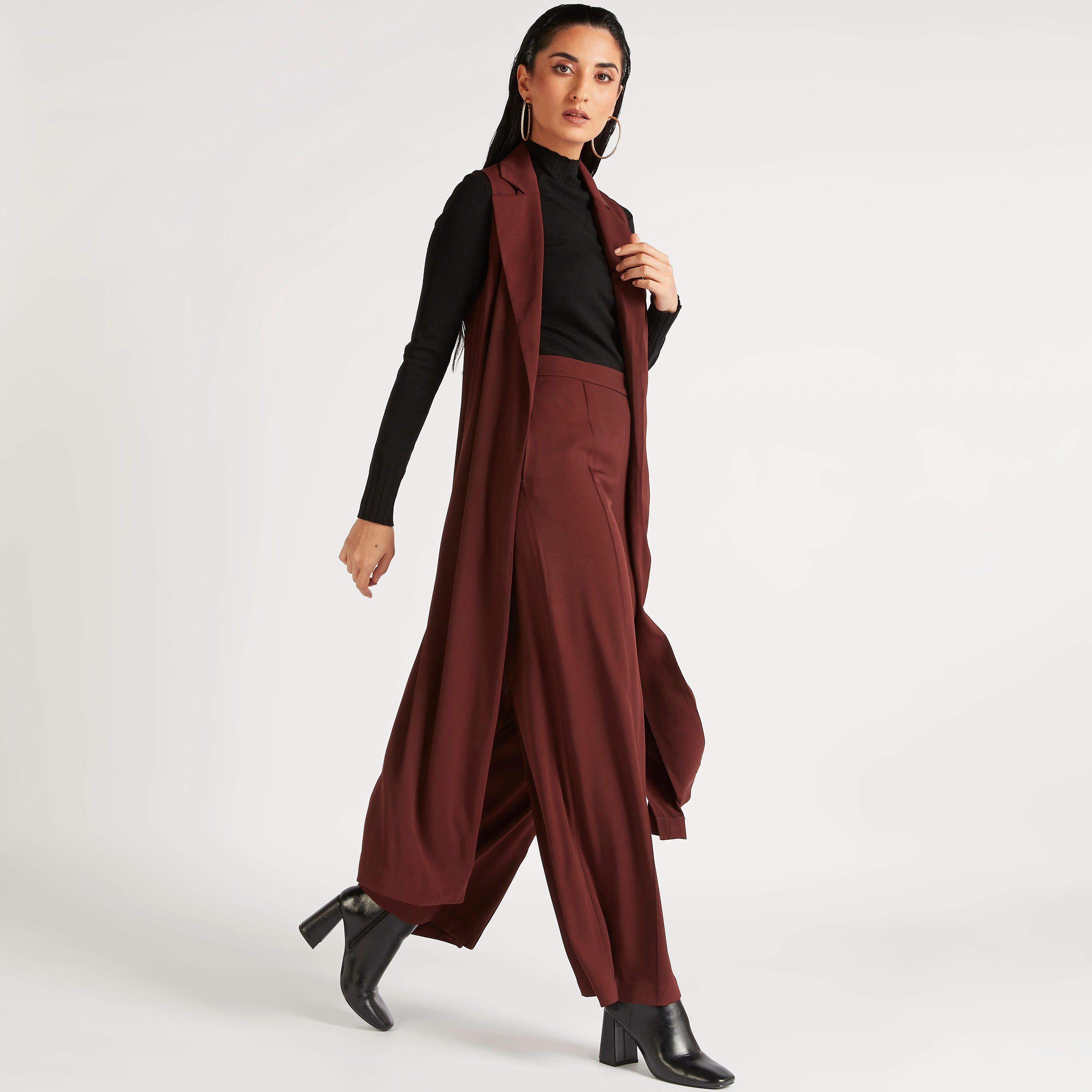 Solid Sleeveless Longline Jacket with Lapel Collar-women-winterwear-coatsandjackets-jackets-image-5