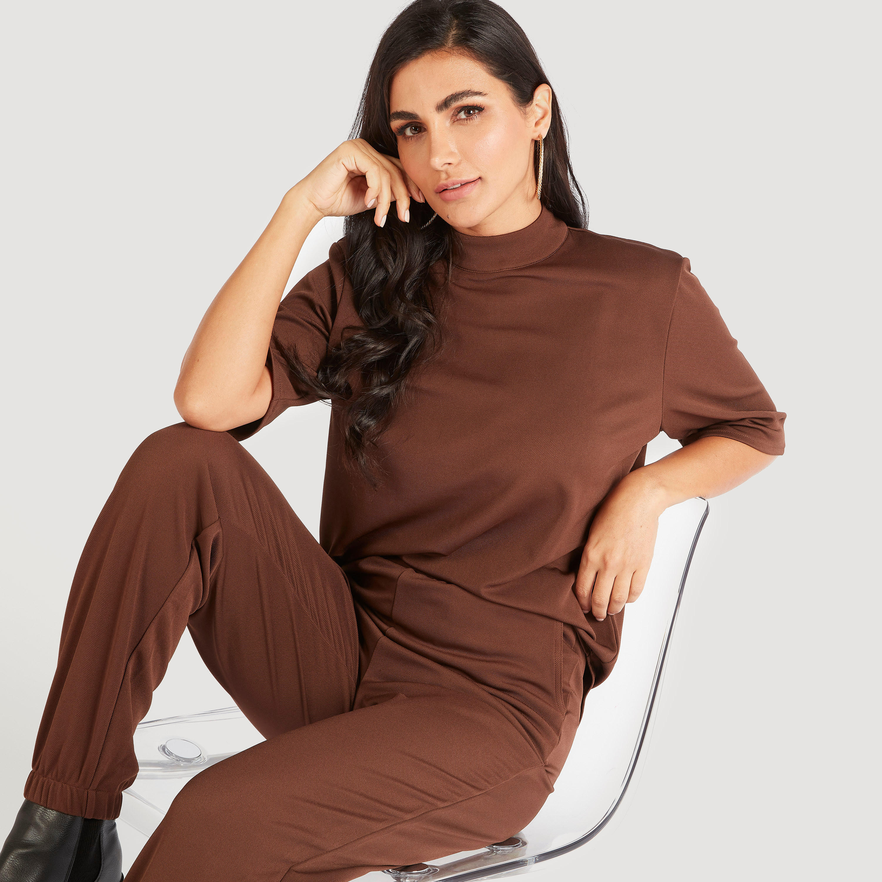 تيشيرت سادة بياقة عالية وأكمام قصيرة-women-clothing-tshirts-image-5