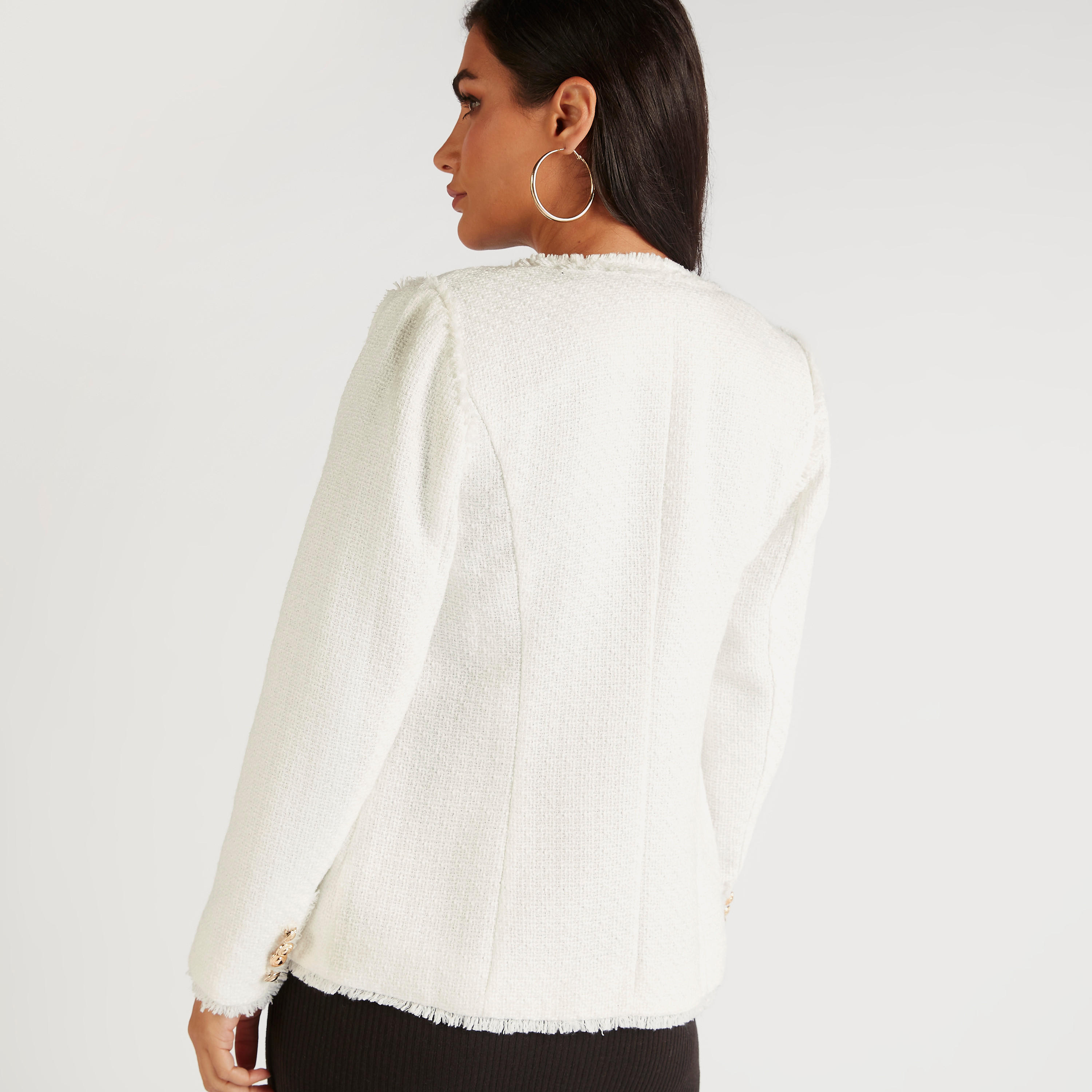 جاكيت تويد بارز الملمس بقصّة مطابقة للجسم وأكمام طويلة-women-winterwear-coatsandjackets-jackets-image-4