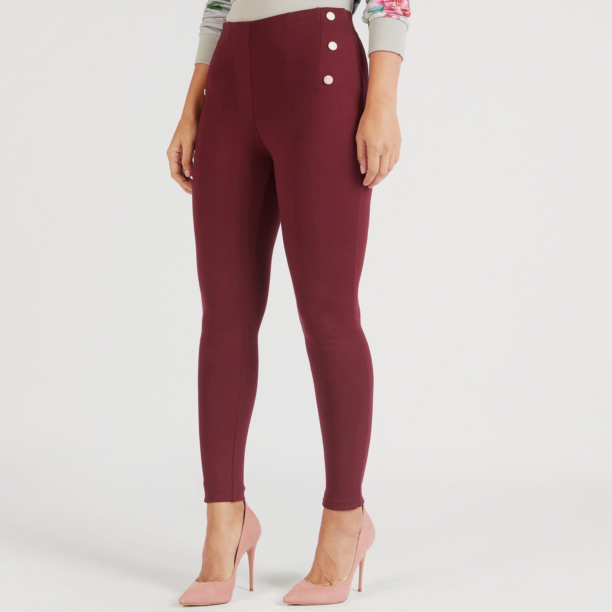 بنطلون تريقنز سادة بقصّة سكيني وخصر مطاطي متوسط الارتفاع-women-clothing-bottoms-leggings-image-1