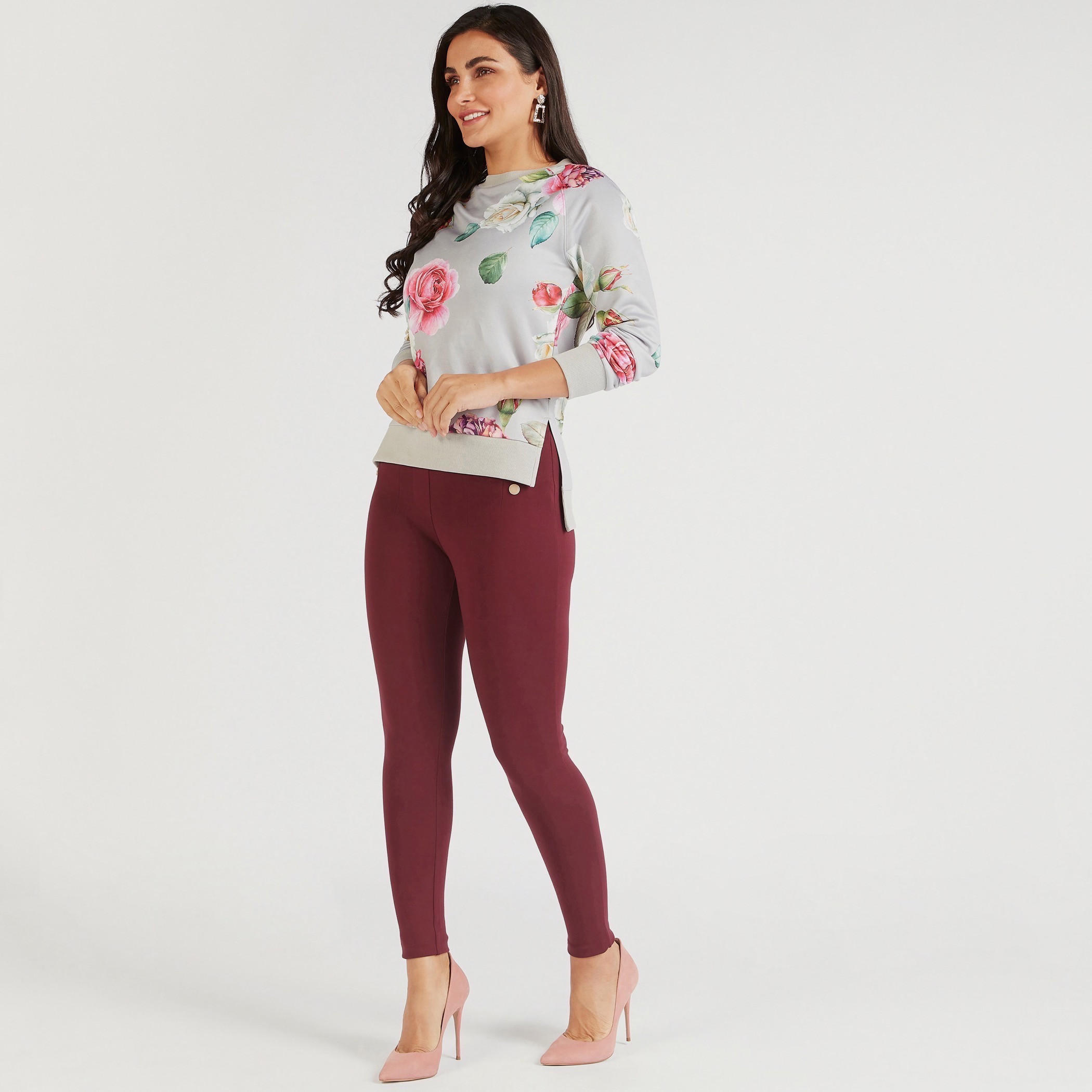 بنطلون تريقنز سادة بقصّة سكيني وخصر مطاطي متوسط الارتفاع-women-clothing-bottoms-leggings-image-2