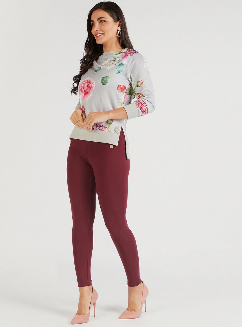 بنطلون تريقنز سادة بقصّة سكيني وخصر مطاطي متوسط الارتفاع-women-clothing-bottoms-leggings-image-2