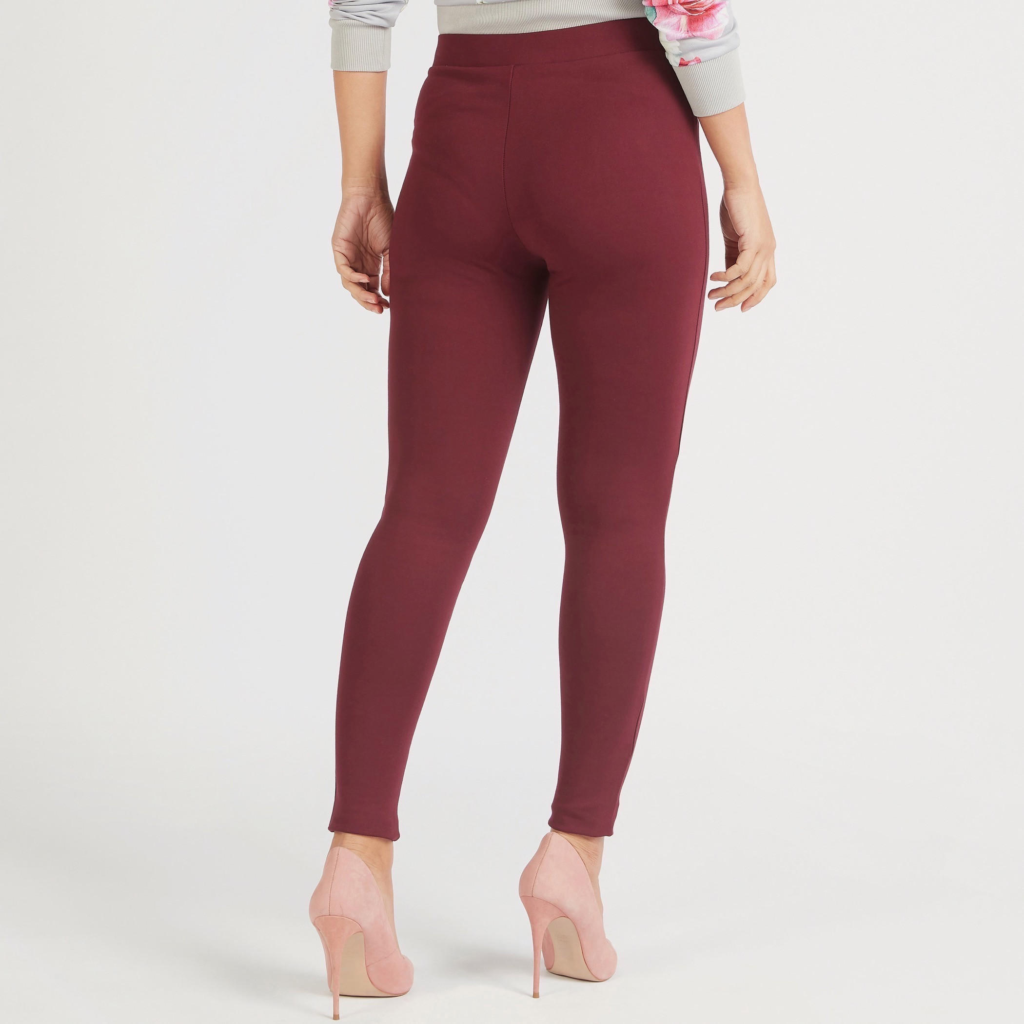 بنطلون تريقنز سادة بقصّة سكيني وخصر مطاطي متوسط الارتفاع-women-clothing-bottoms-leggings-image-4