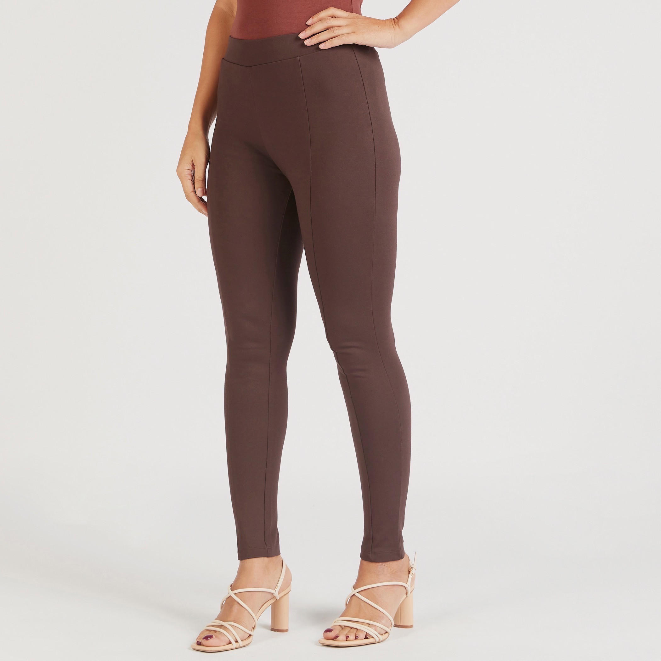 بنطلون بونتي سادة بخصر مطاطي-women-clothing-bottoms-leggings-image-4