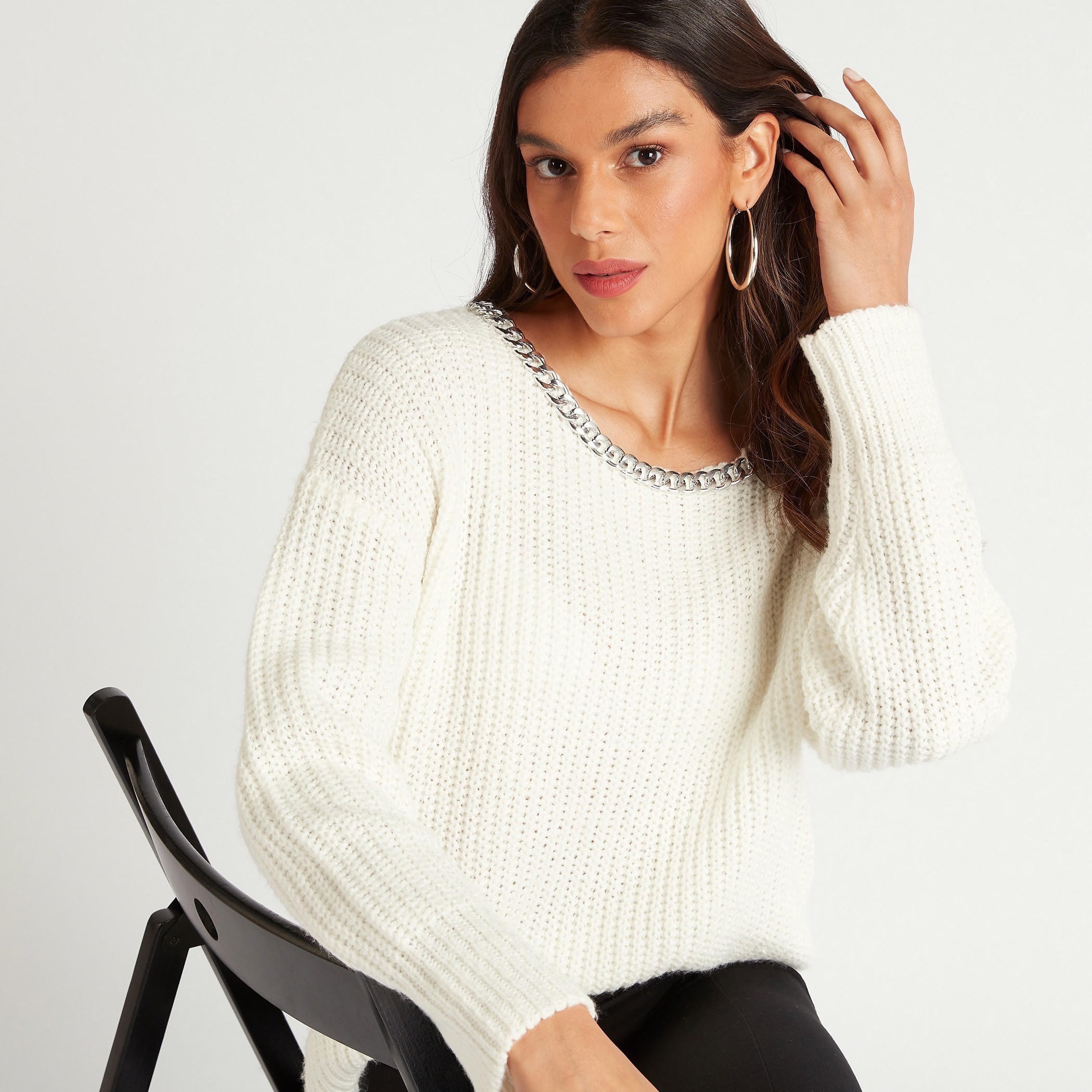 كنزة بارزة الملمس بأكمام طويلة وزينة سلسلة-women-clothing-cardigansandjumpers-jumpers-image-1