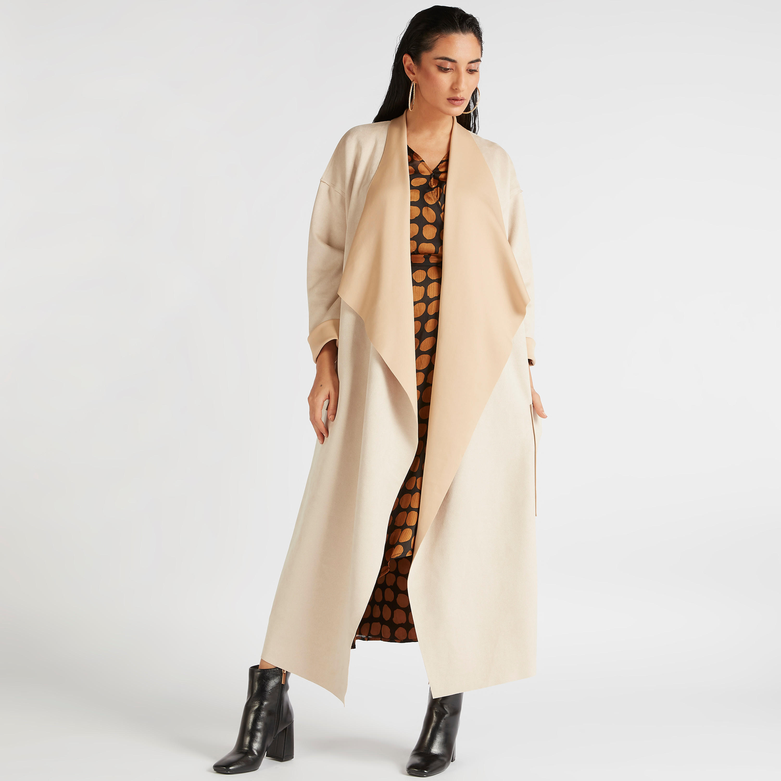 جاكيت طويل سادة بياقة منسدلة وأكمام طويلة-women-winterwear-coatsandjackets-jackets-image-5
