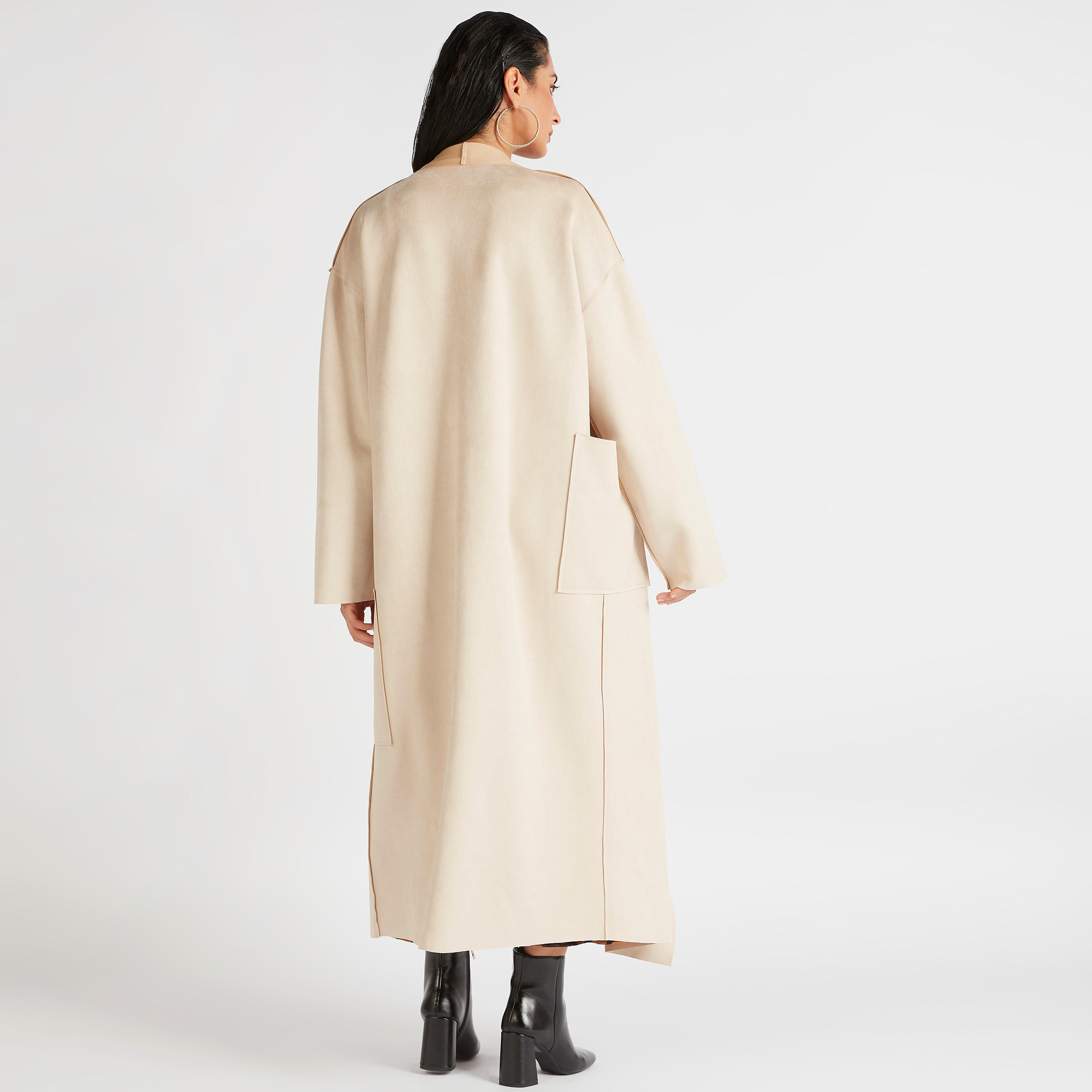 جاكيت طويل سادة بياقة منسدلة وأكمام طويلة-women-winterwear-coatsandjackets-jackets-image-3