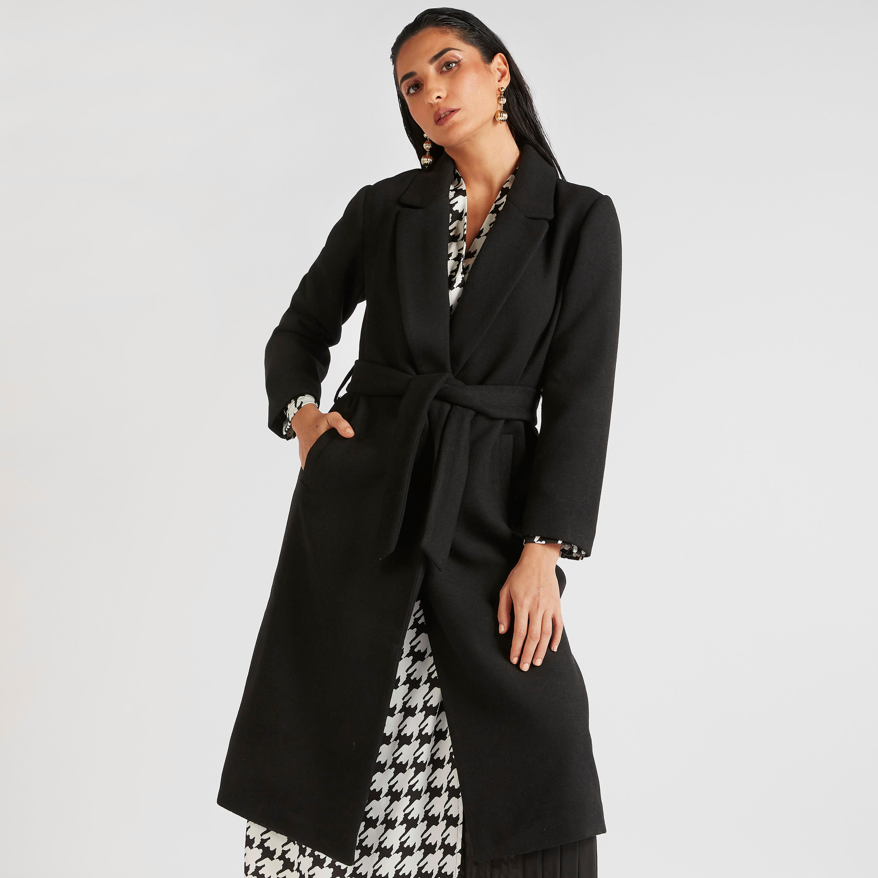 Textured Jacket with Lapel Collar and Tie Up-women-winterwear-coatsandjackets-jackets-image-1