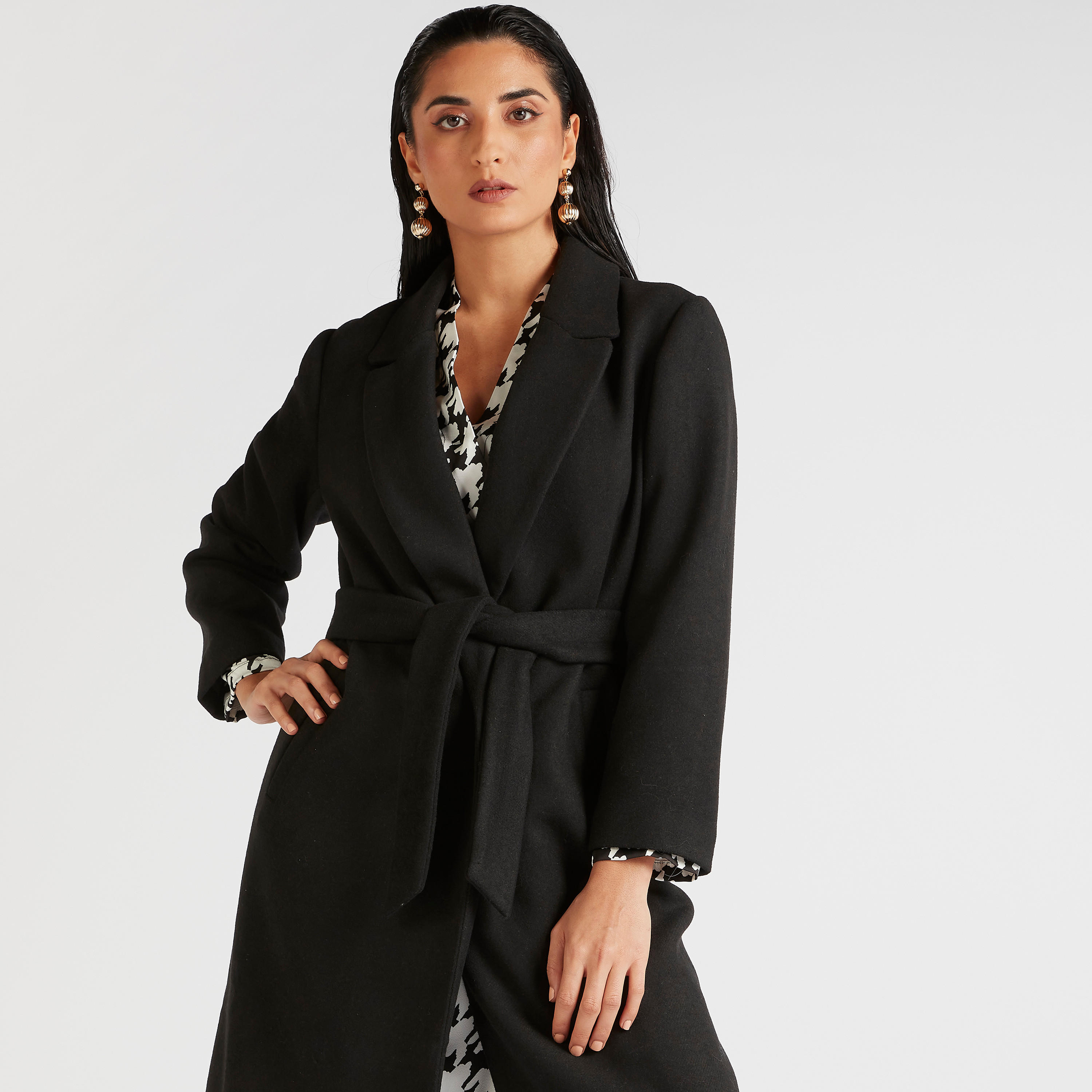 Textured Jacket with Lapel Collar and Tie Up-women-winterwear-coatsandjackets-jackets-image-5