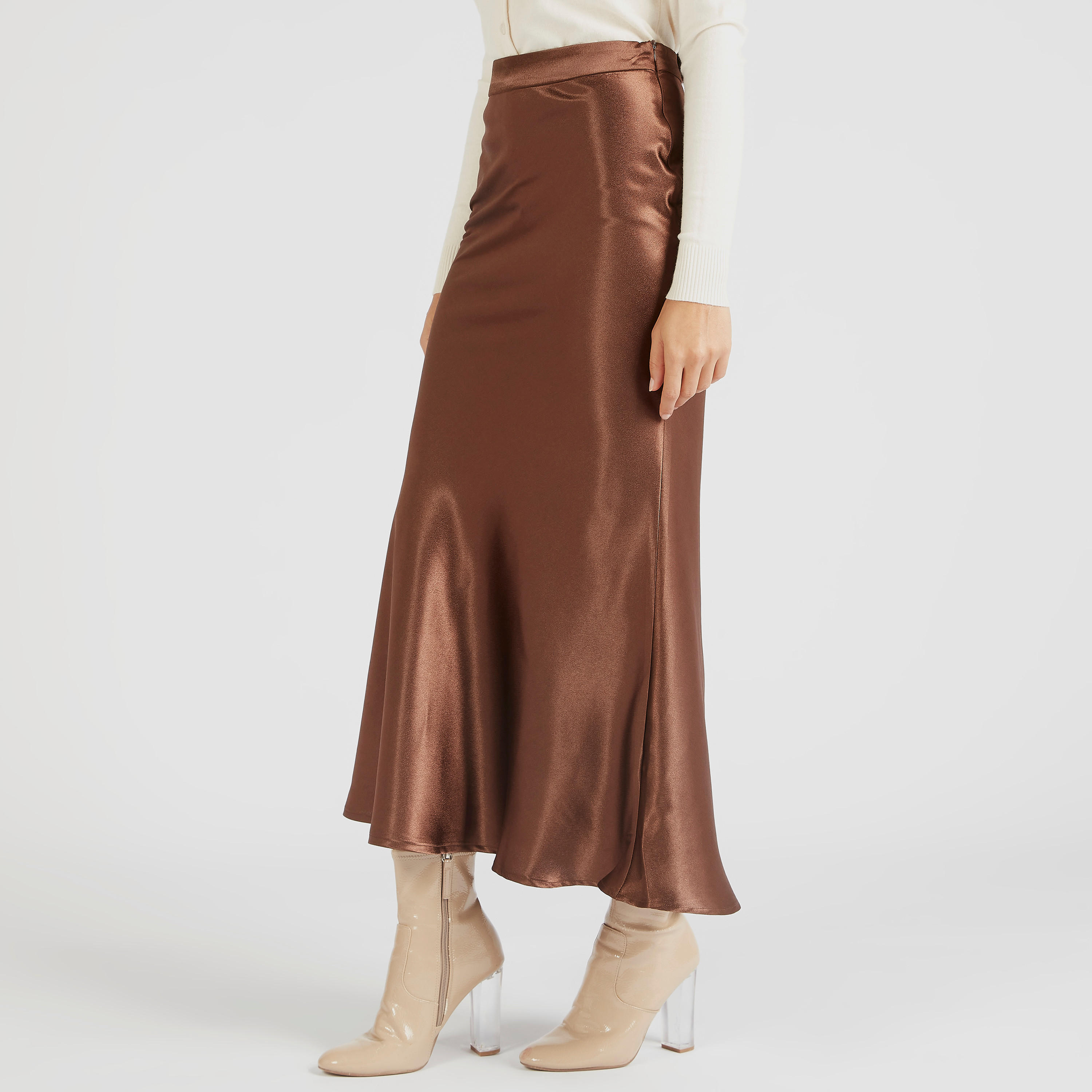 تنورة سادة إيه لاين طويلة بسحاب إغلاق-women-clothing-bottoms-skirts-image-1