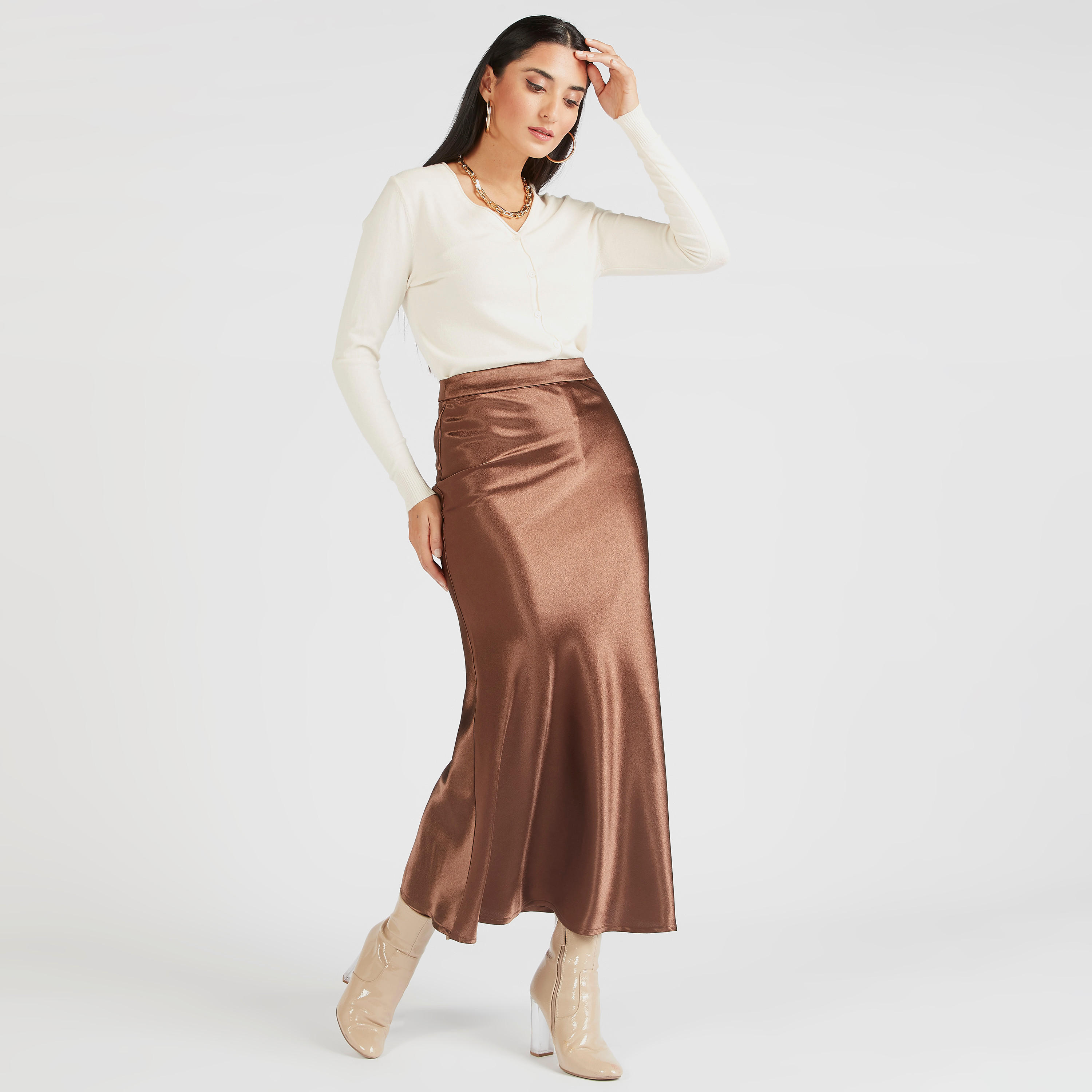تنورة سادة إيه لاين طويلة بسحاب إغلاق-women-clothing-bottoms-skirts-image-2
