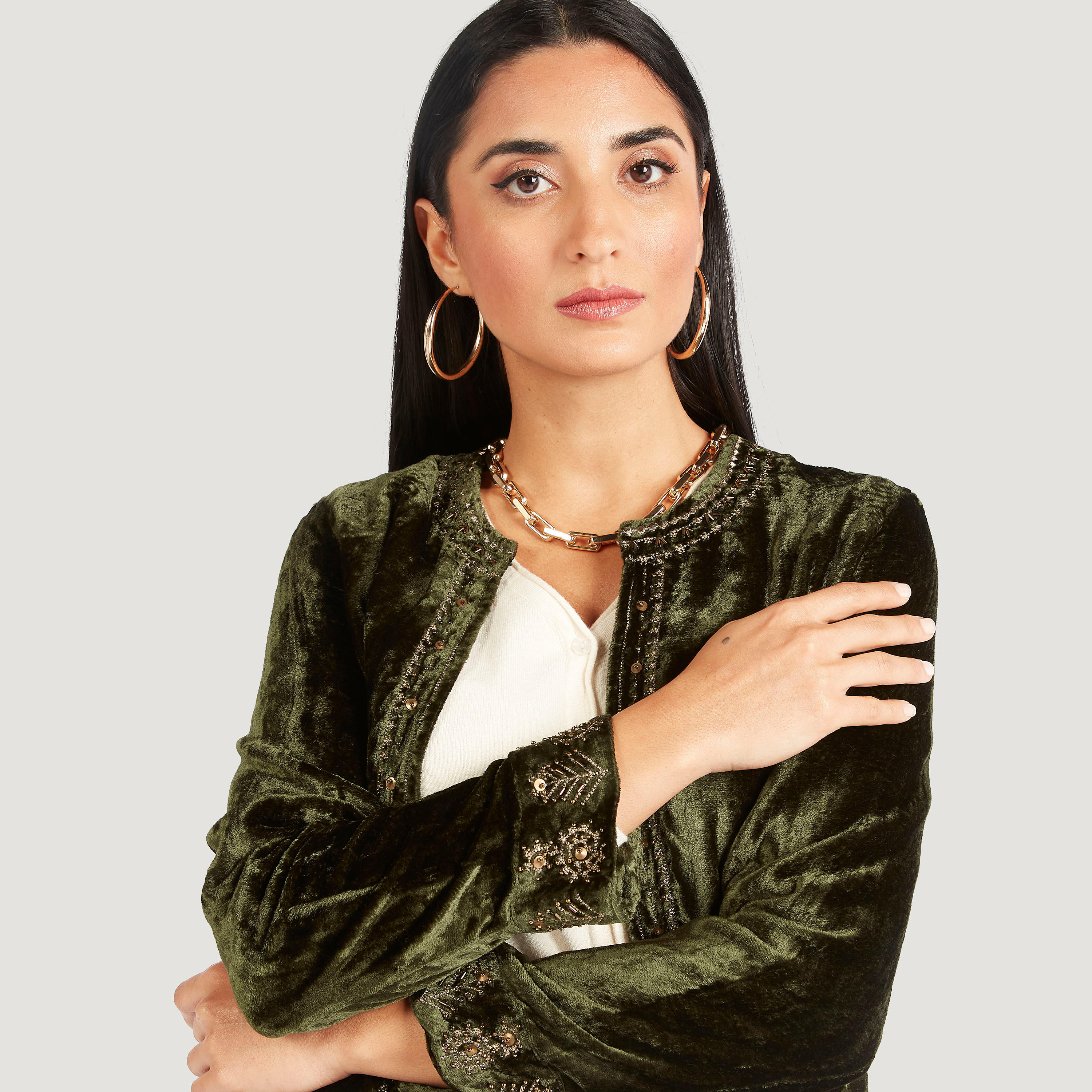 جاكيت بارز الملمس مفتوح من الأمام بتفاصيل مزينة وأكمام طويلة-women-winterwear-coatsandjackets-jackets-image-3