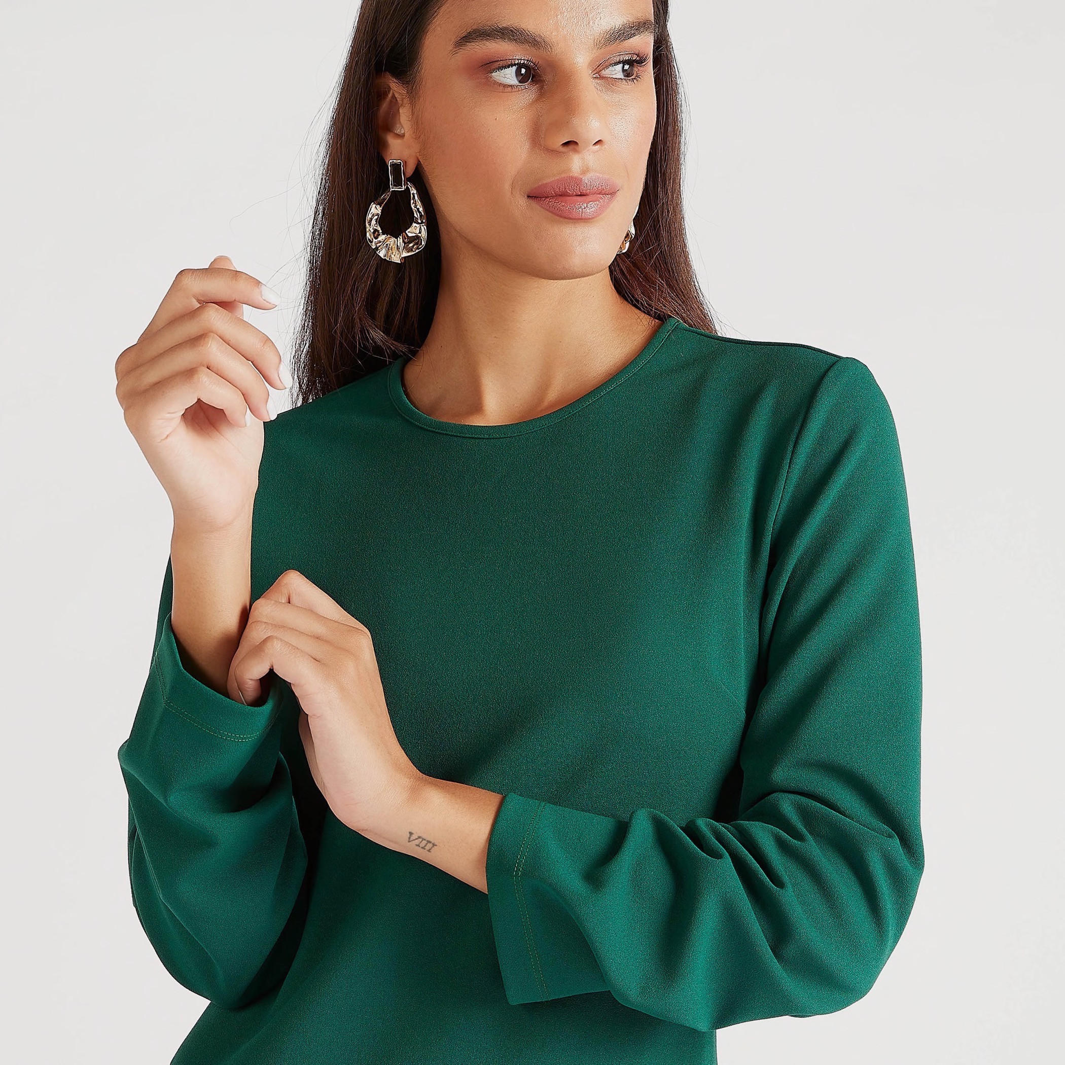 فستان سادة واسع ميدي بأكمام قصيرة وفتحة جانبيّة-women-clothing-dresses-image-2