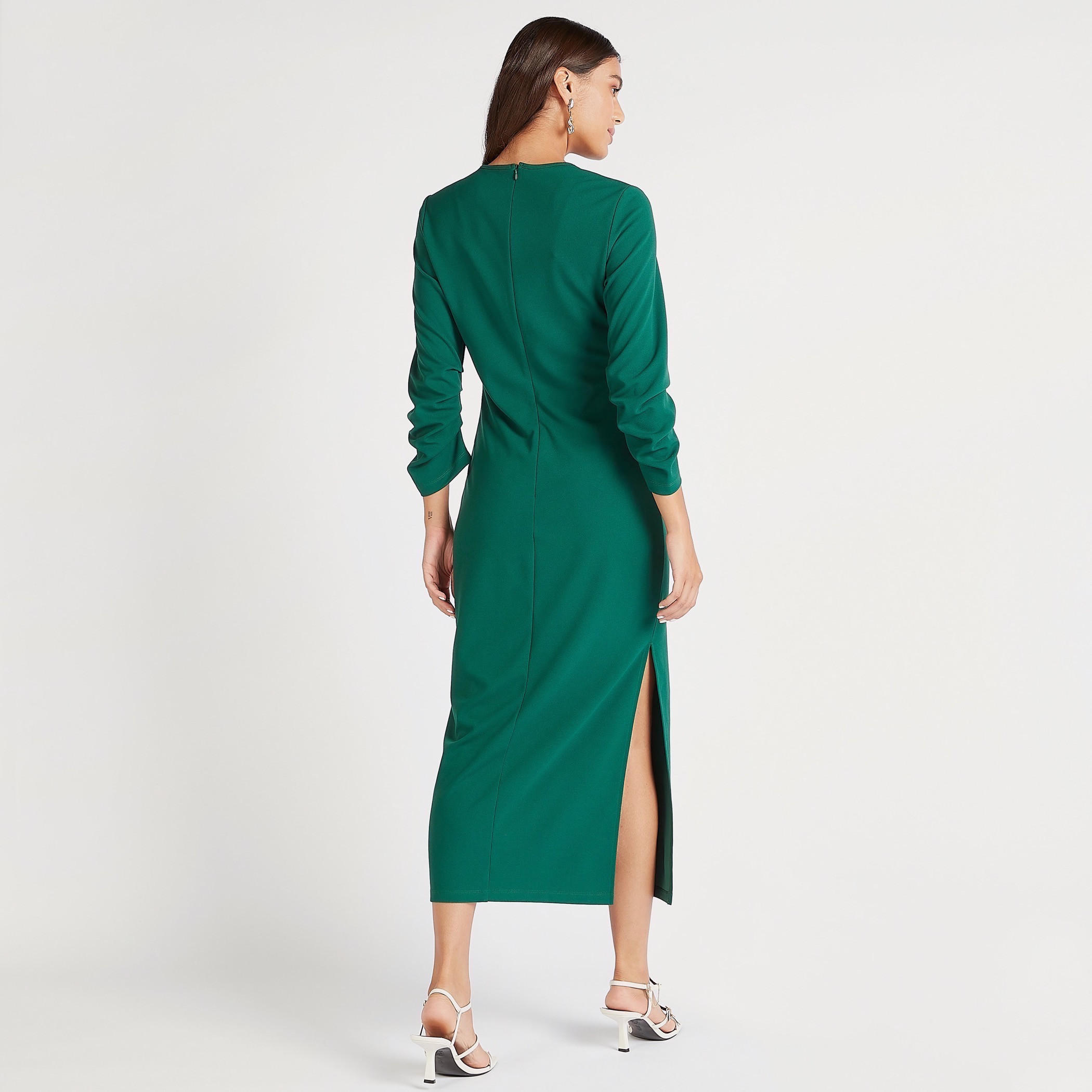 فستان سادة واسع ميدي بأكمام قصيرة وفتحة جانبيّة-women-clothing-dresses-image-1