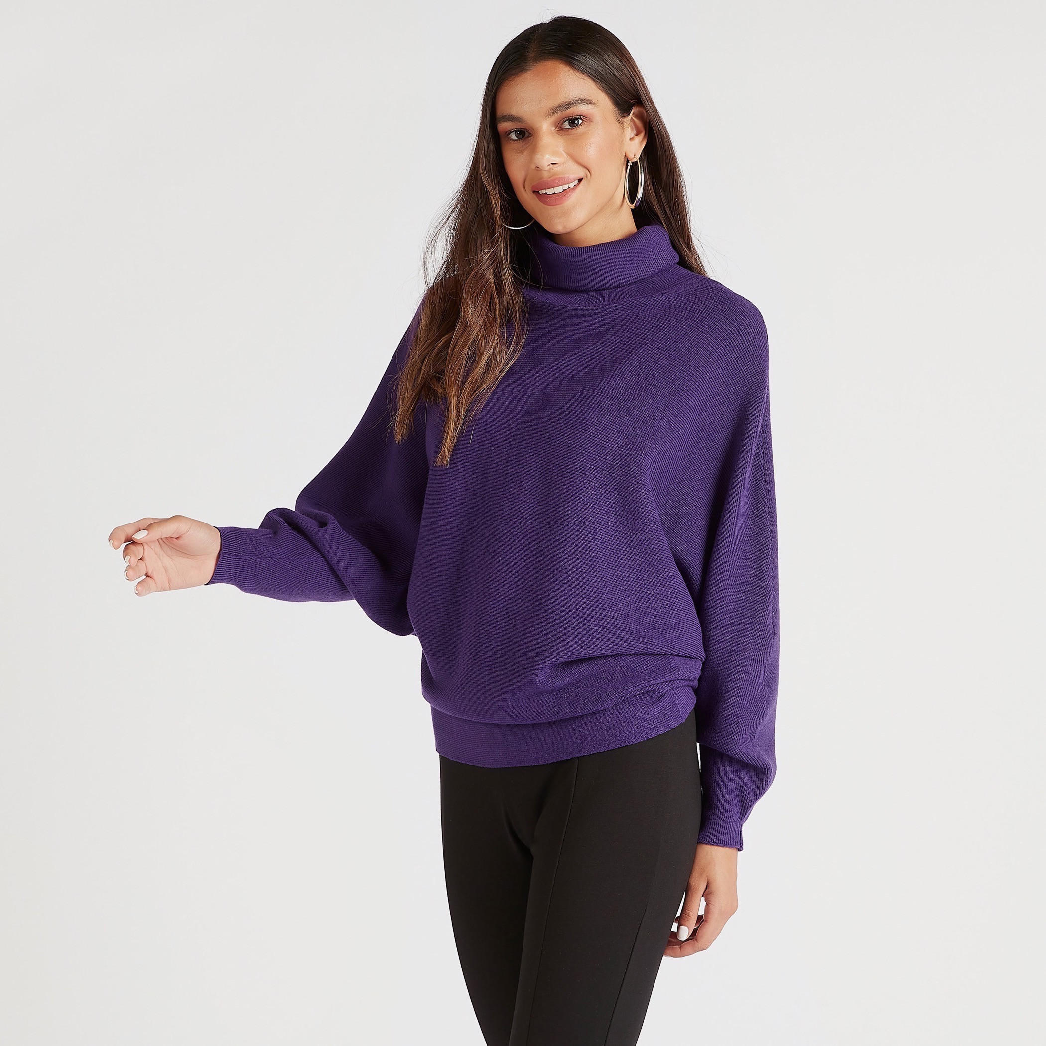 كنزة سادة بياقة عالية وأكمام طويلة-women-clothing-cardigansandjumpers-jumpers-image-1