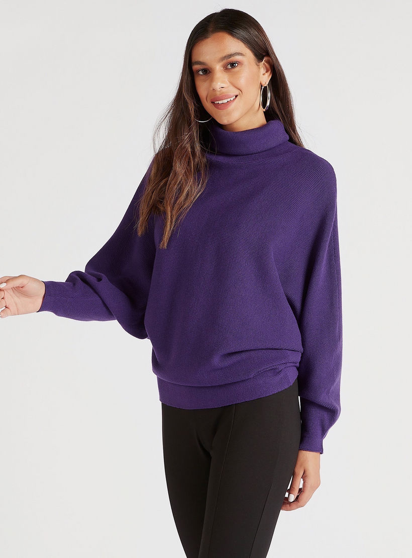 كنزة سادة بياقة عالية وأكمام طويلة-women-clothing-cardigansandjumpers-jumpers-image-1