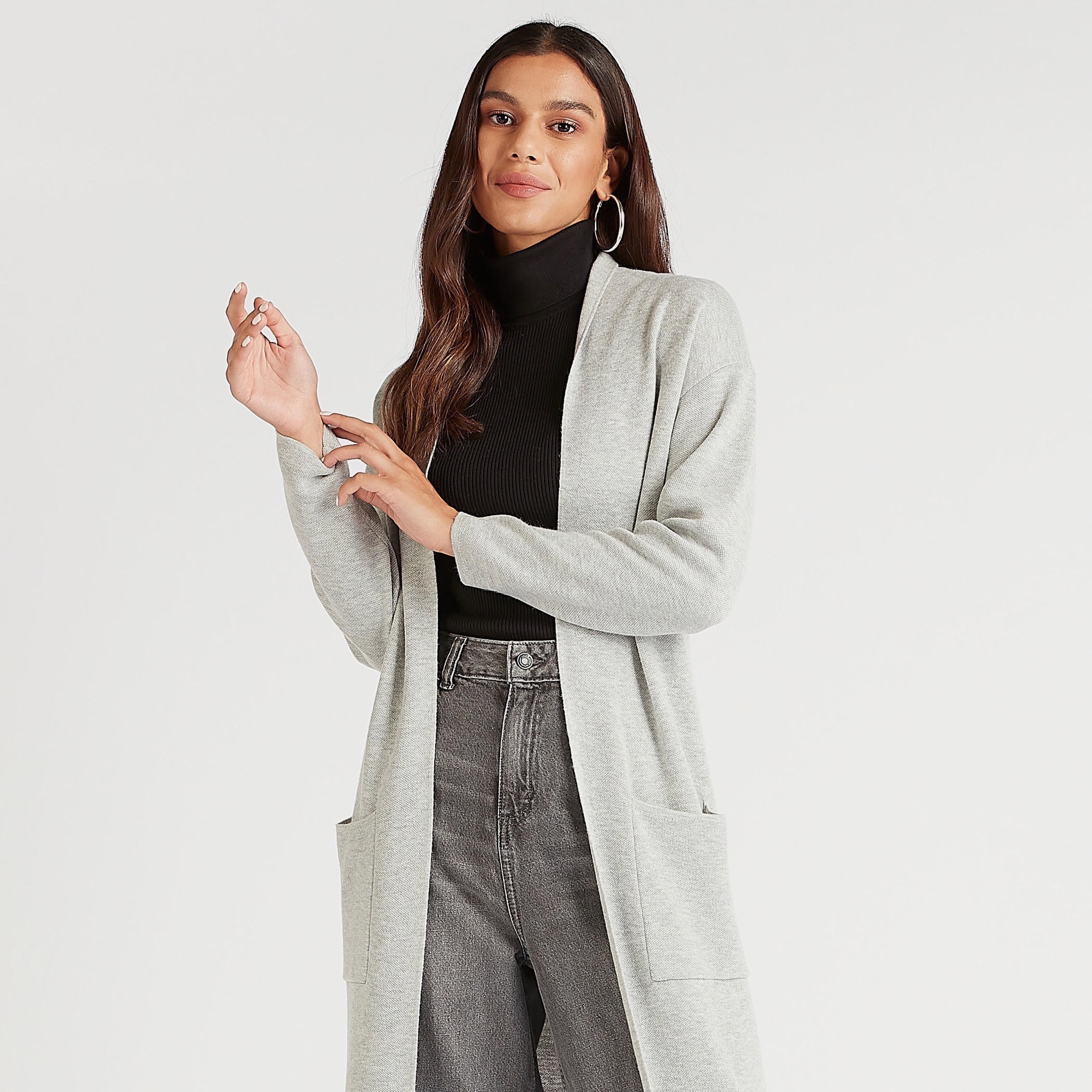 جاكيت طويل سادة بقصّة مريحة وجيوب-women-winterwear-coatsandjackets-jackets-image-1