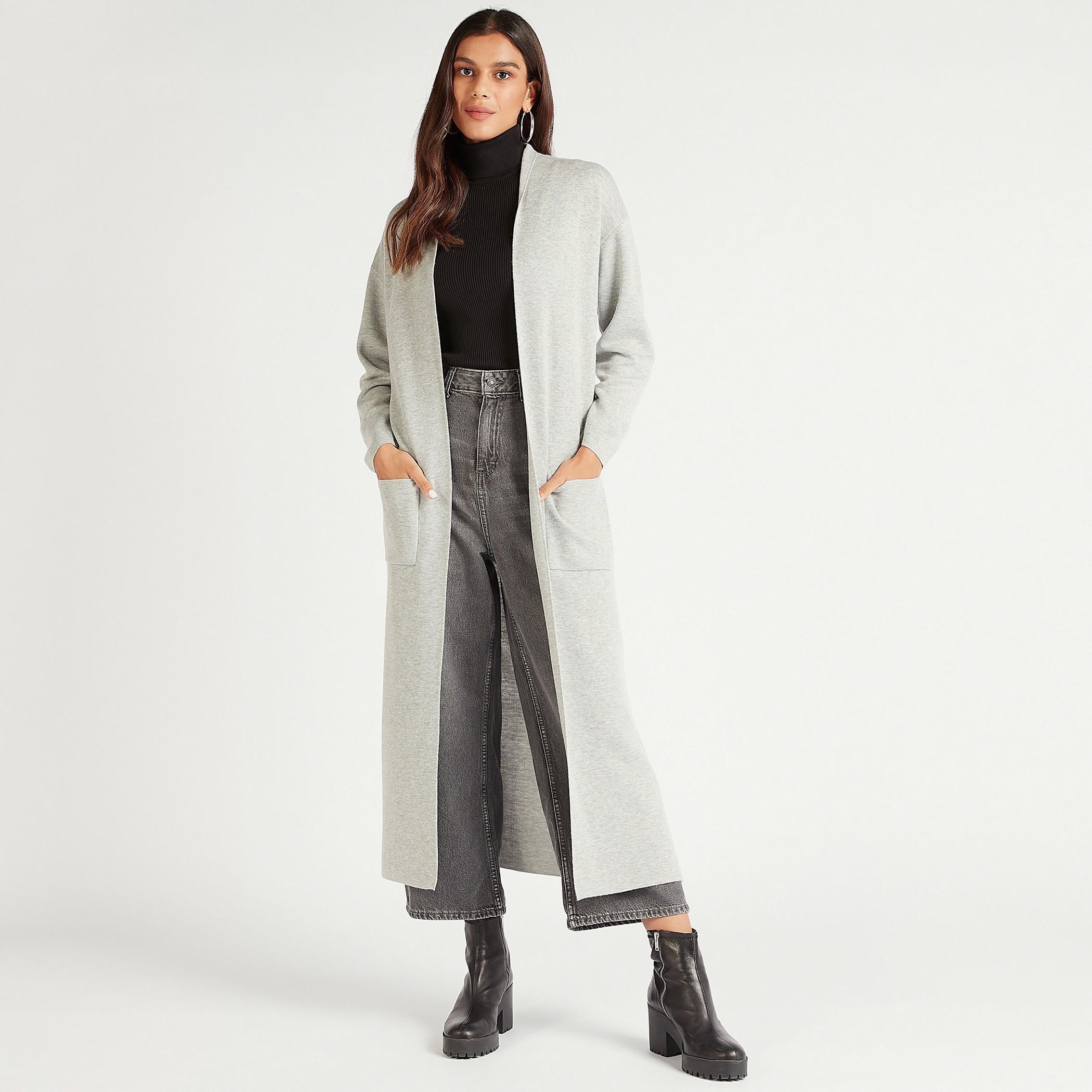 جاكيت طويل سادة بقصّة مريحة وجيوب-women-winterwear-coatsandjackets-jackets-image-2