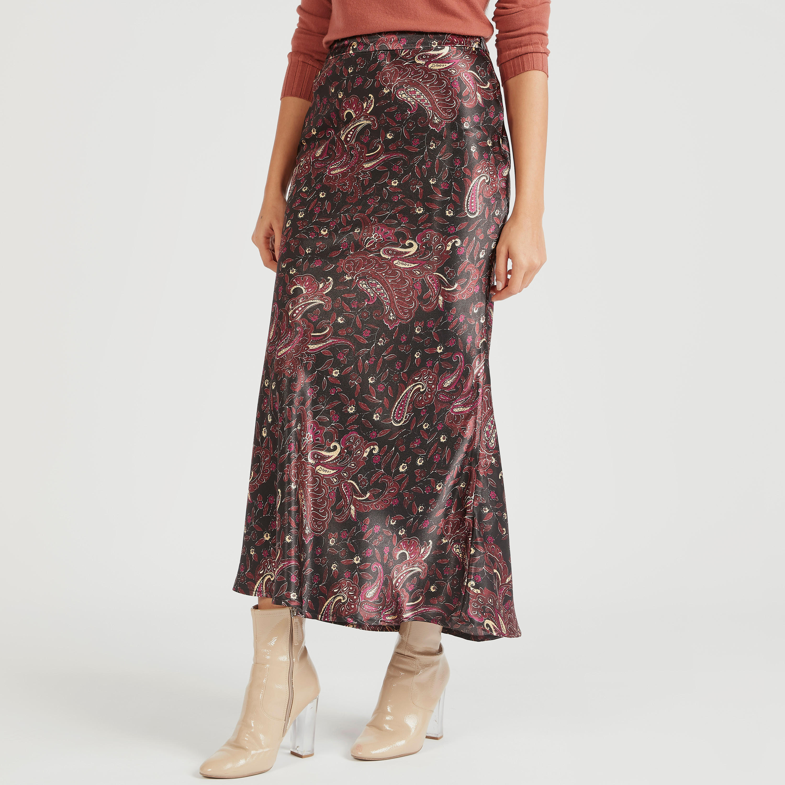Paisley Print Maxi A-line Skirt with Zip Closure-women-clothing-bottoms-skirts-image-1