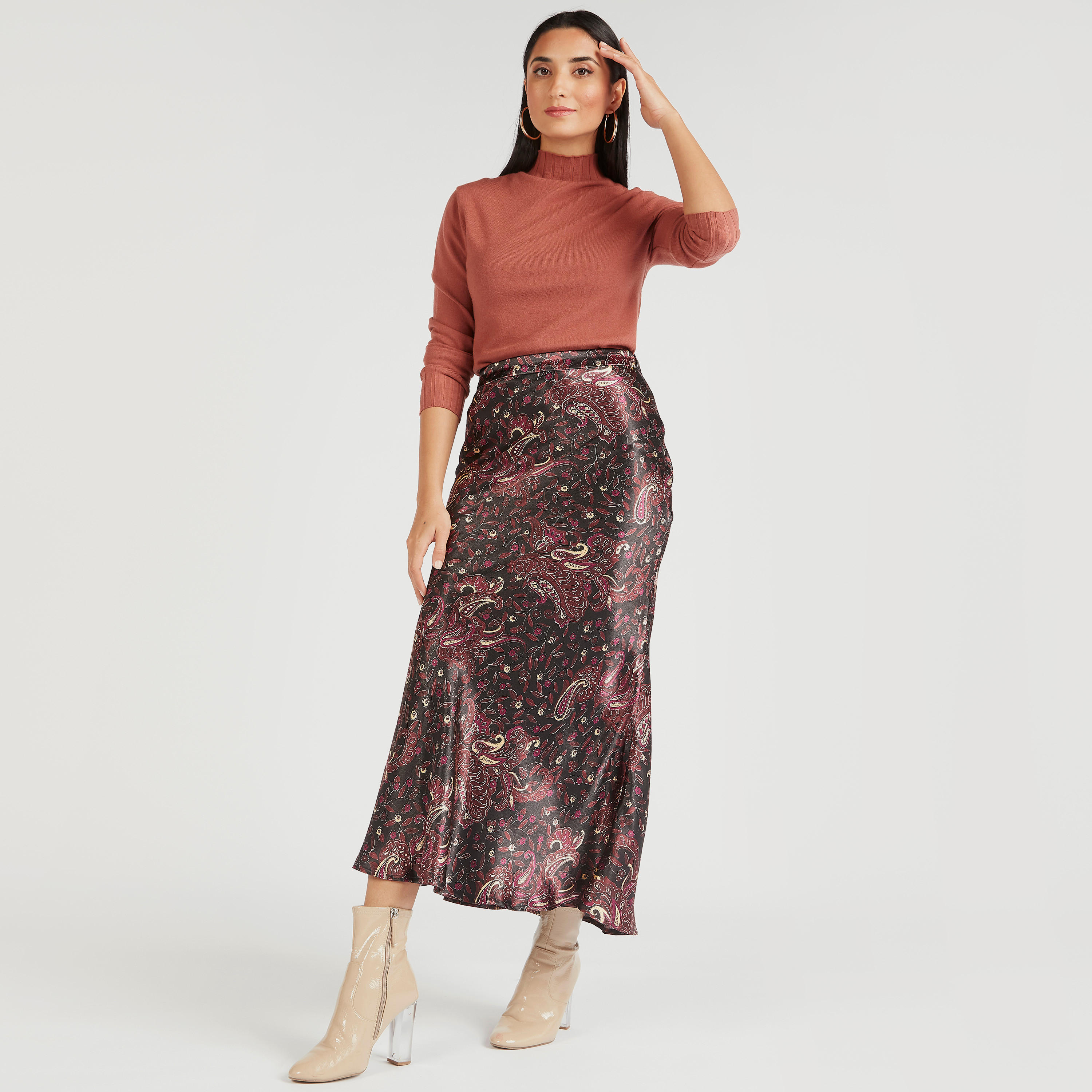 Paisley Print Maxi A-line Skirt with Zip Closure-women-clothing-bottoms-skirts-image-2