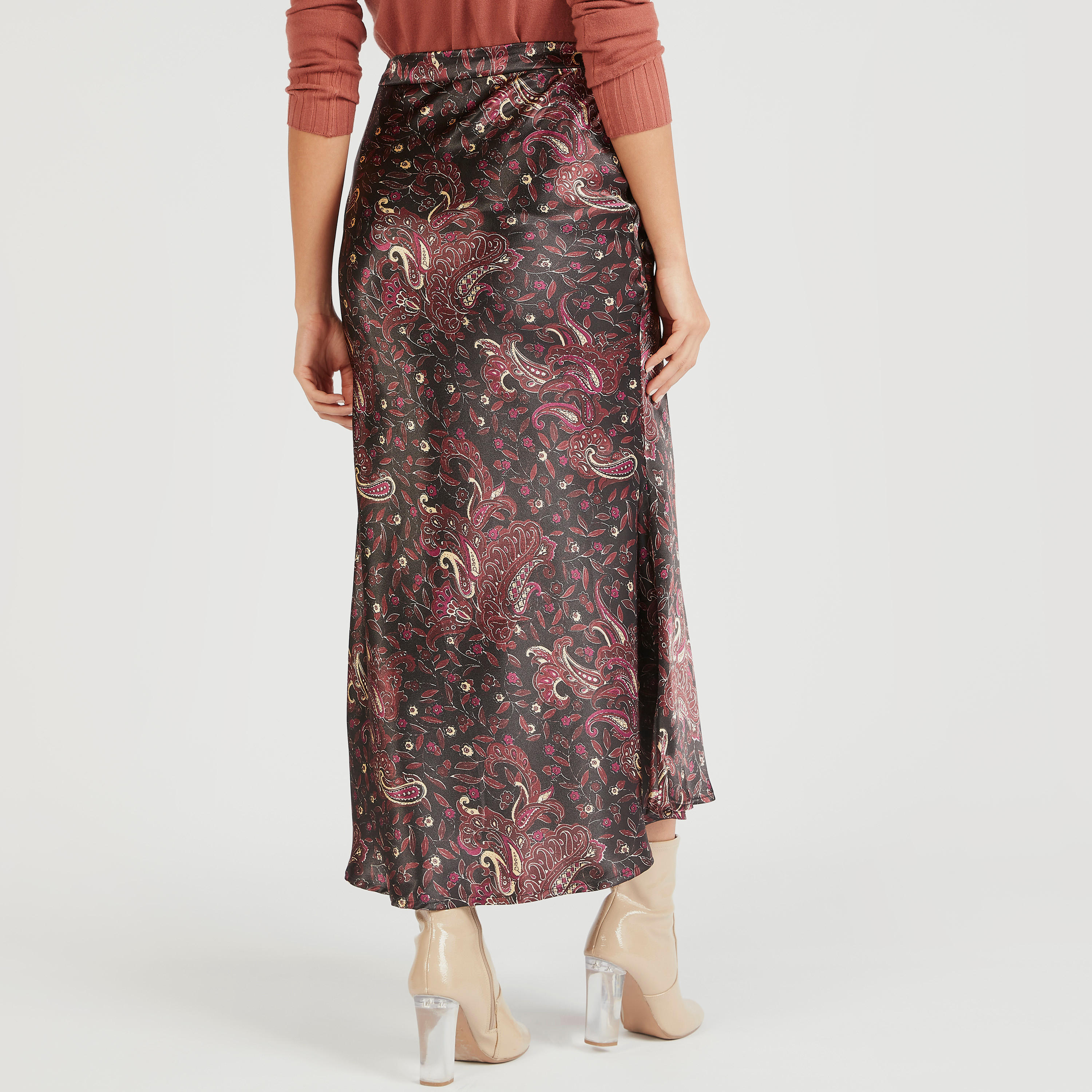 Paisley Print Maxi A-line Skirt with Zip Closure-women-clothing-bottoms-skirts-image-4