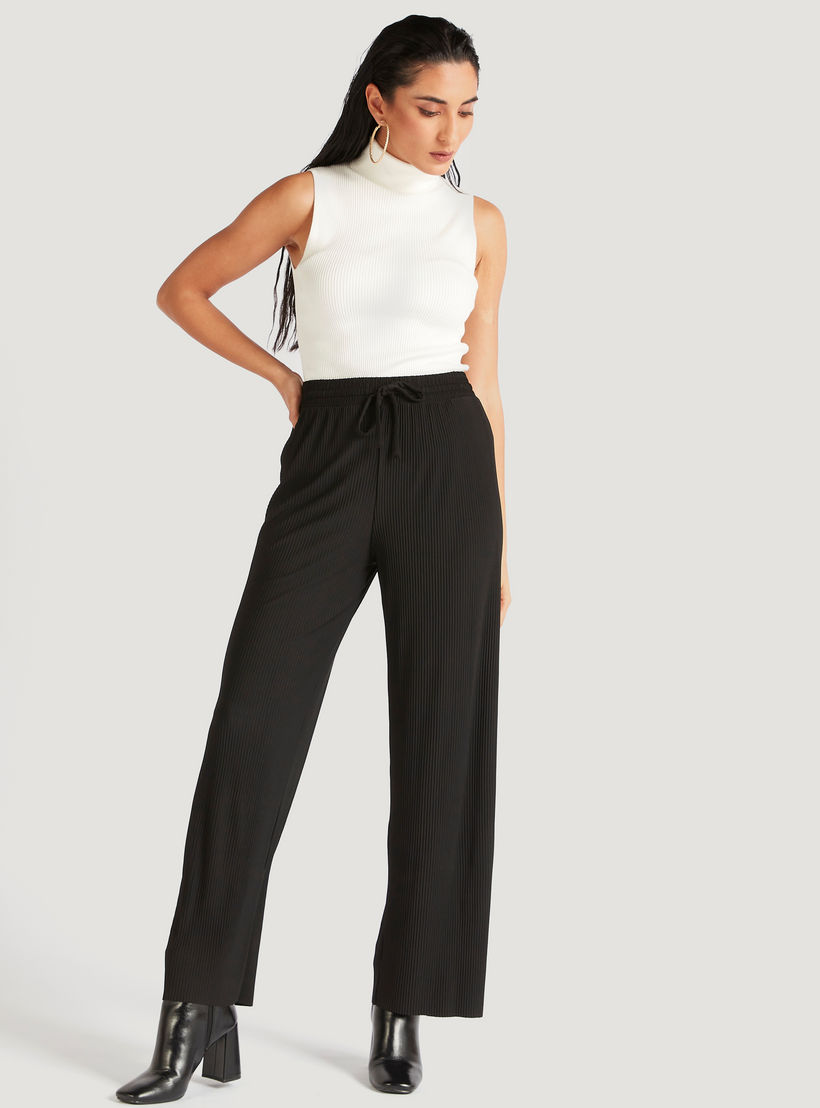 Ribbed Wide Leg Trousers with Drawstring Closure-women-clothing-bottoms-trousers-image-5