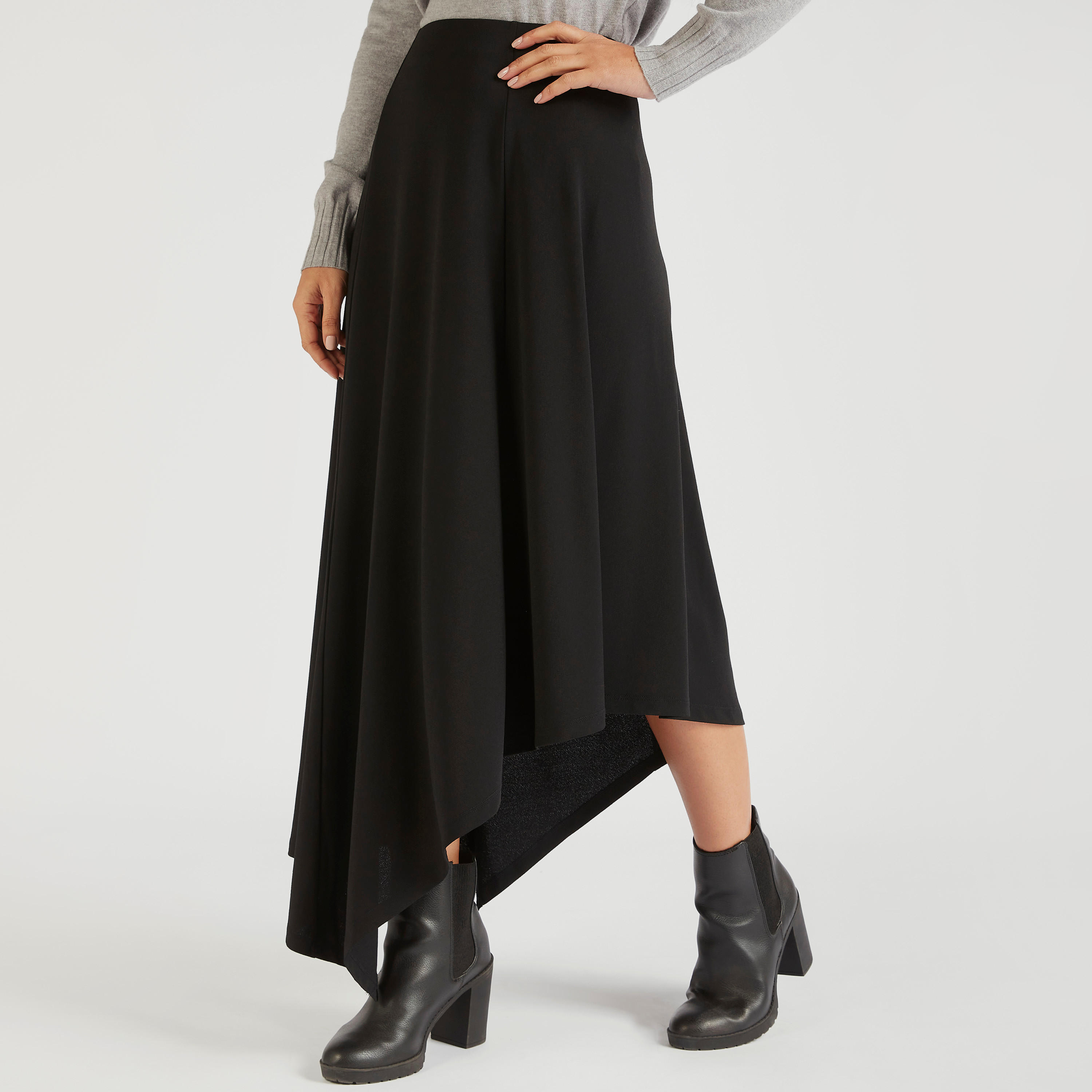 تنّورة ميدي سادة بأطراف غير مستوية وخصر مطاطي-women-clothing-bottoms-skirts-image-4