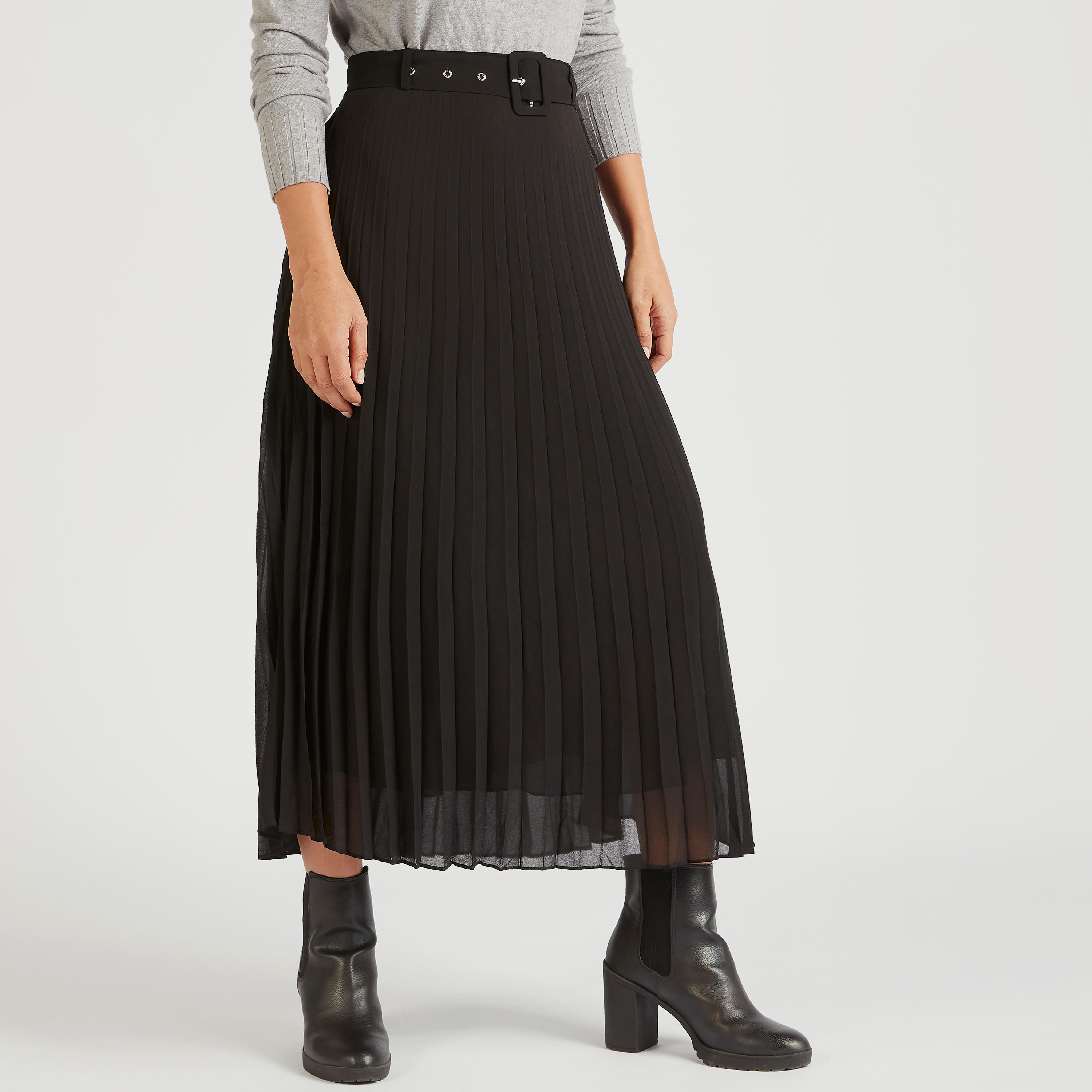 تنّورة طويلة إيه لاين بكُسرات مع حزام-women-clothing-bottoms-skirts-image-1