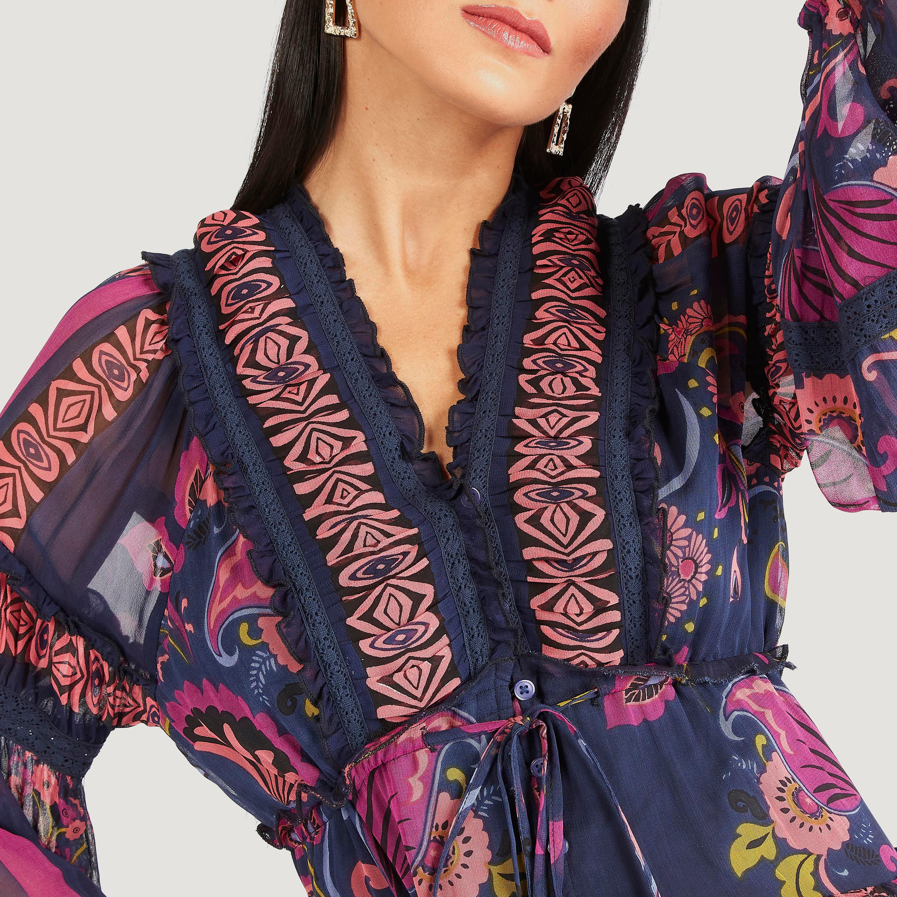 فستان إيه لاين طويل بكشكش وتفاصيل أربطة-women-clothing-dresses-image-3