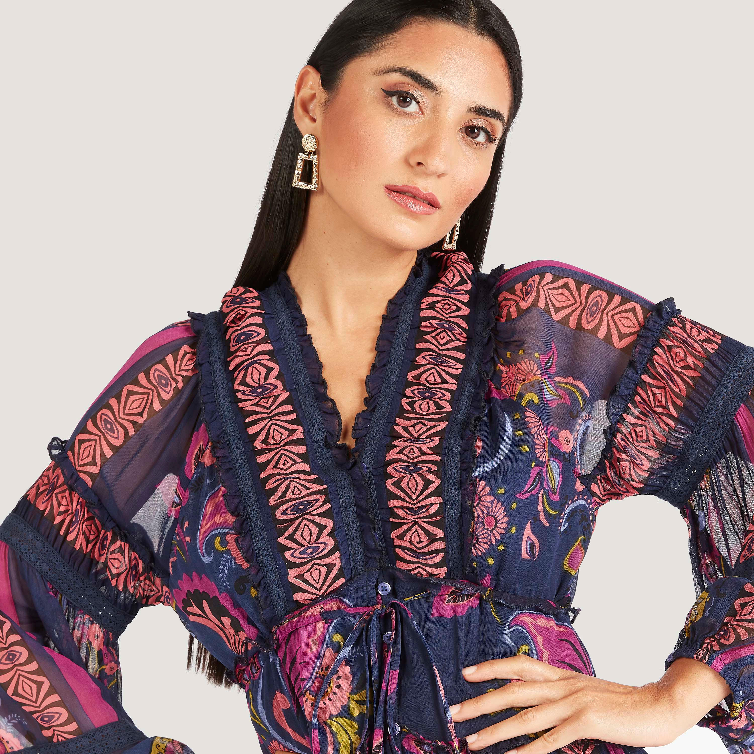 فستان إيه لاين طويل بكشكش وتفاصيل أربطة-women-clothing-dresses-image-5