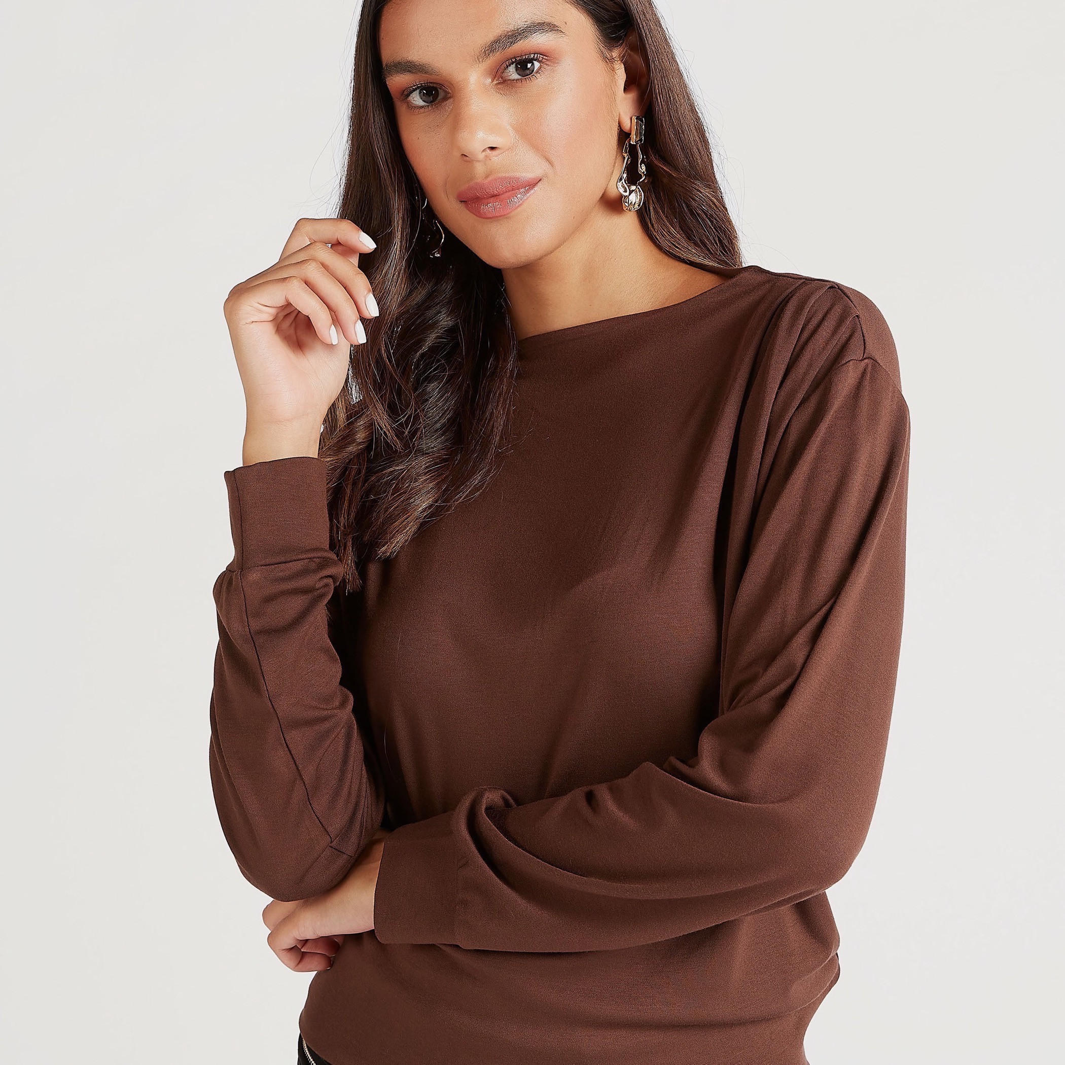 تيشيرت سادة بياقة ضيّقة وأكمام طويلة-women-clothing-shirtsandblouses-shirts-image-2