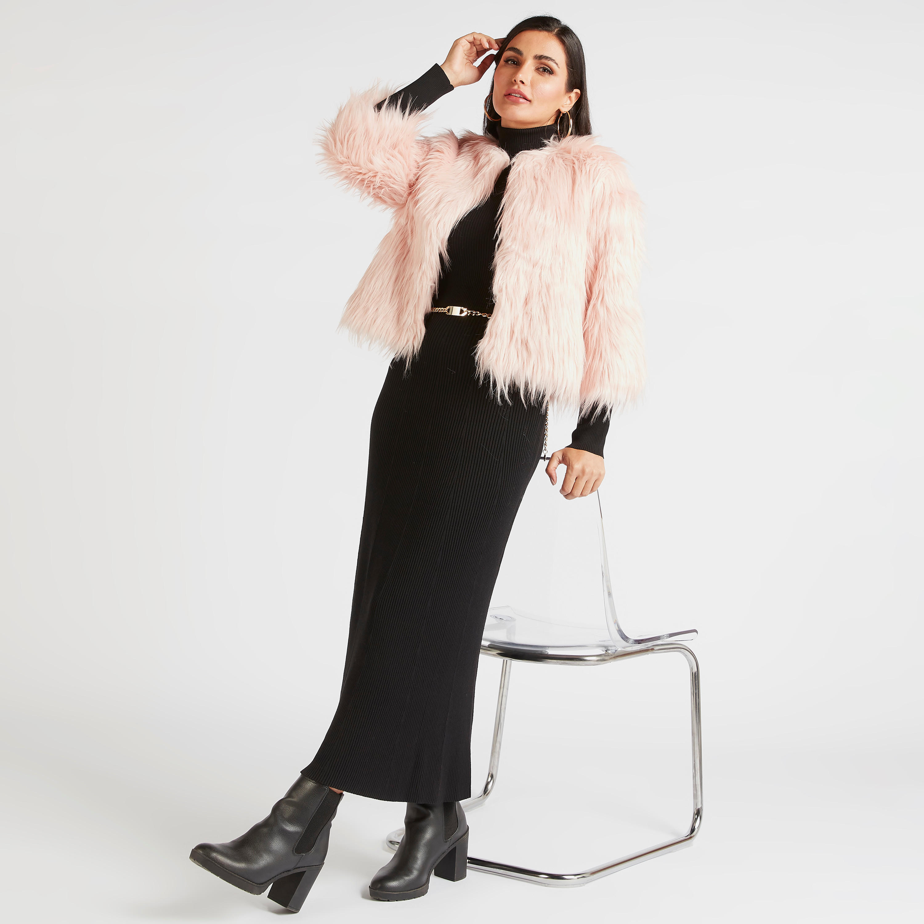 جاكيت فرو صناعي بارز الملمس بأكمام طويلة-women-winterwear-coatsandjackets-jackets-image-2