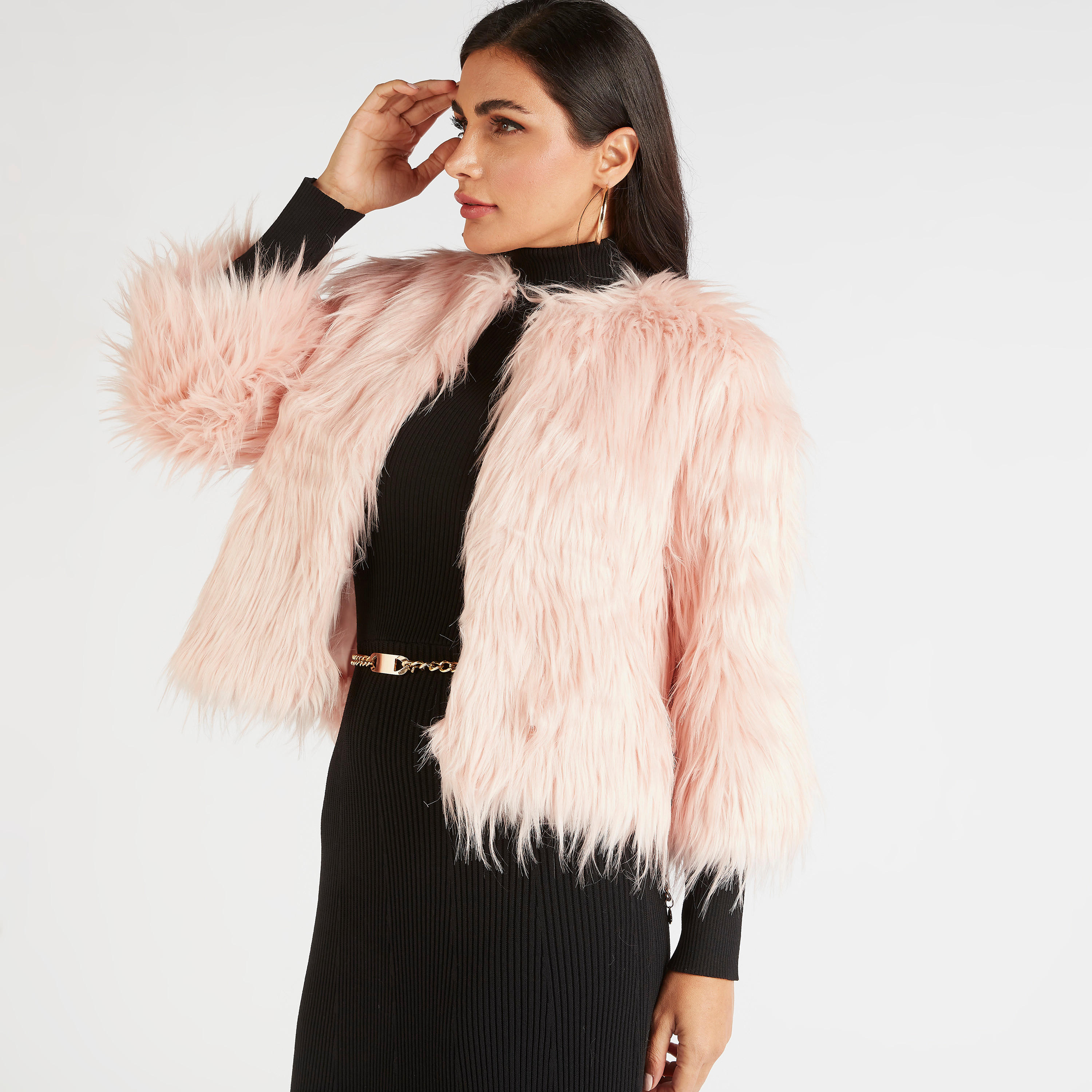 جاكيت فرو صناعي بارز الملمس بأكمام طويلة-women-winterwear-coatsandjackets-jackets-image-5