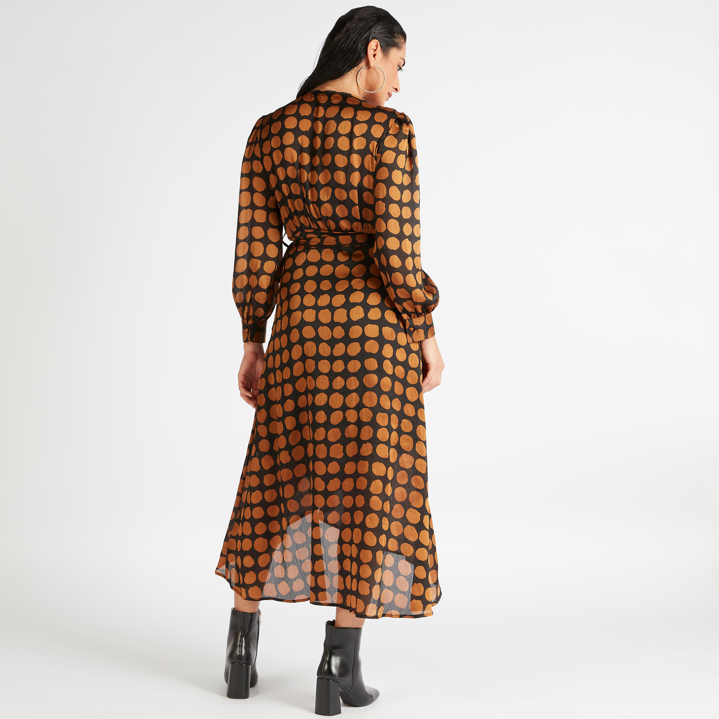 فستان ملفوف بطبعات وياقة v وأكمام طويلة-women-clothing-dresses-image-4