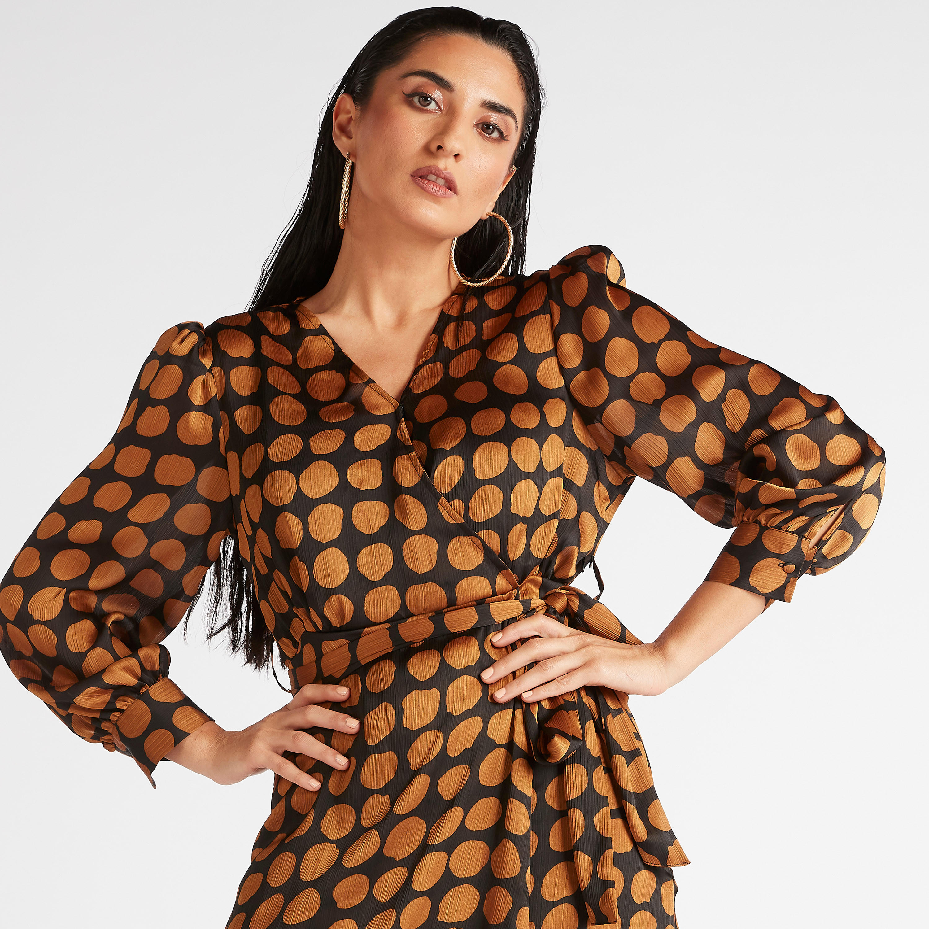 فستان ملفوف بطبعات وياقة v وأكمام طويلة-women-clothing-dresses-image-6