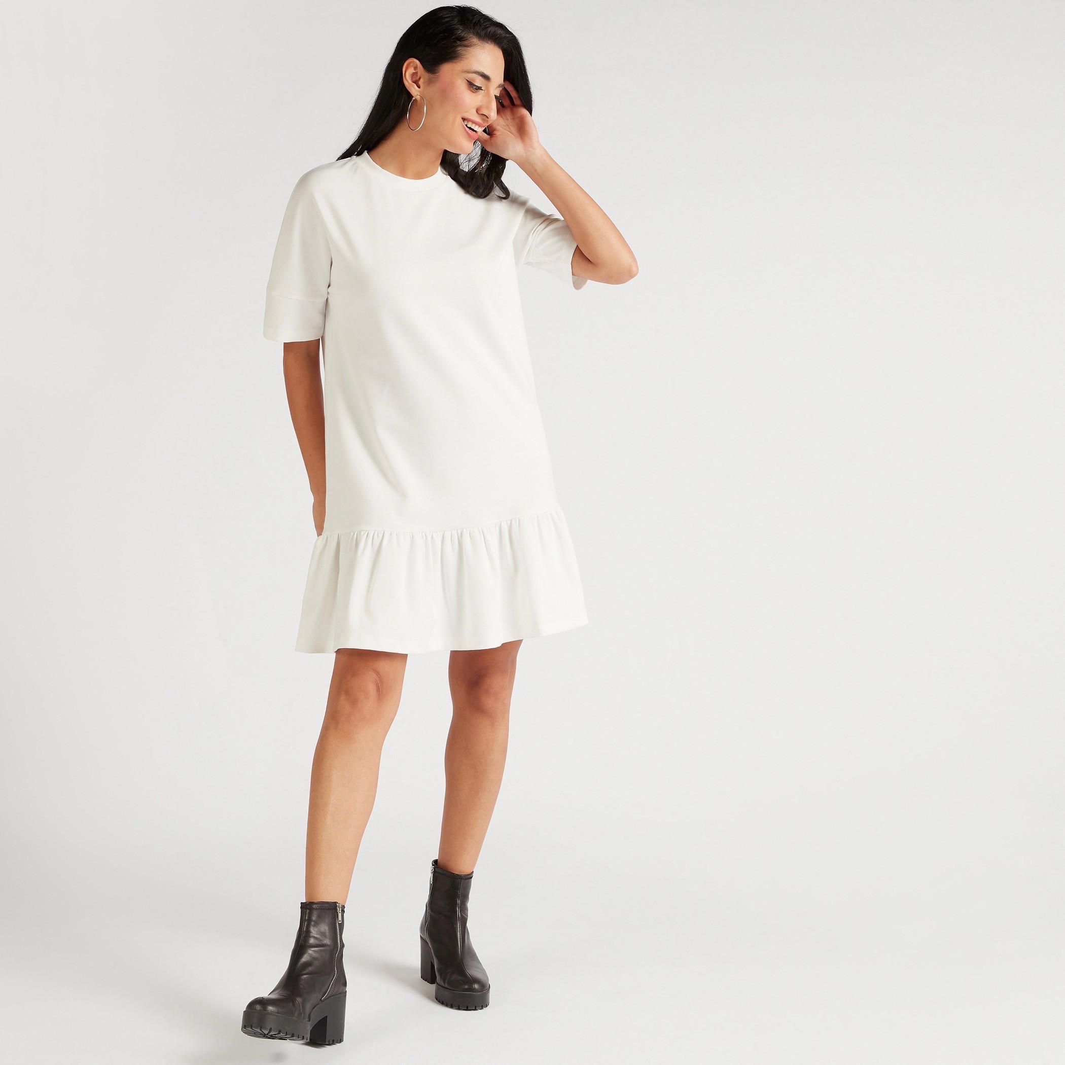 Solid Mini Shift Dress with Short Sleeves-women-clothing-dresses-image-1