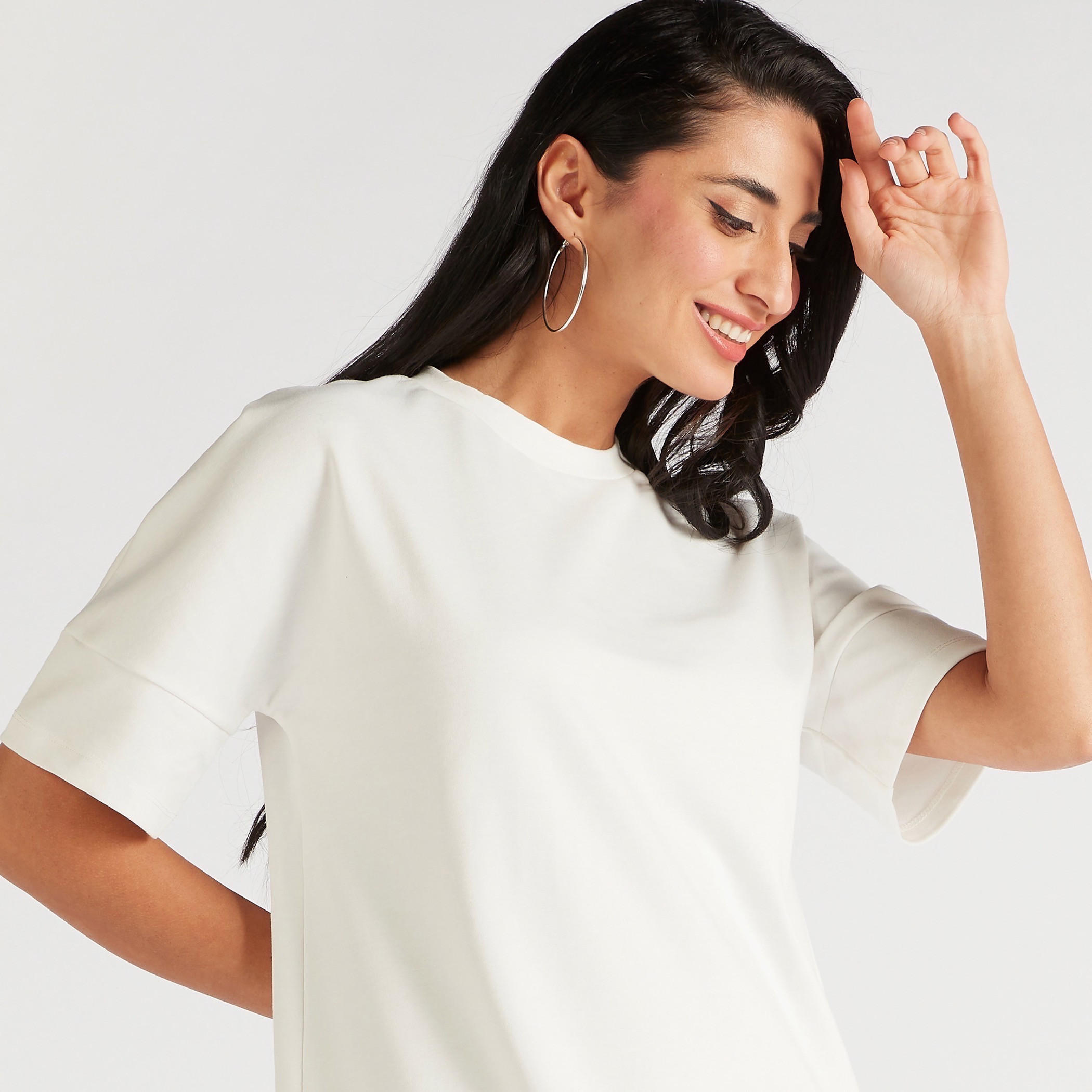 Solid Mini Shift Dress with Short Sleeves-women-clothing-dresses-image-3