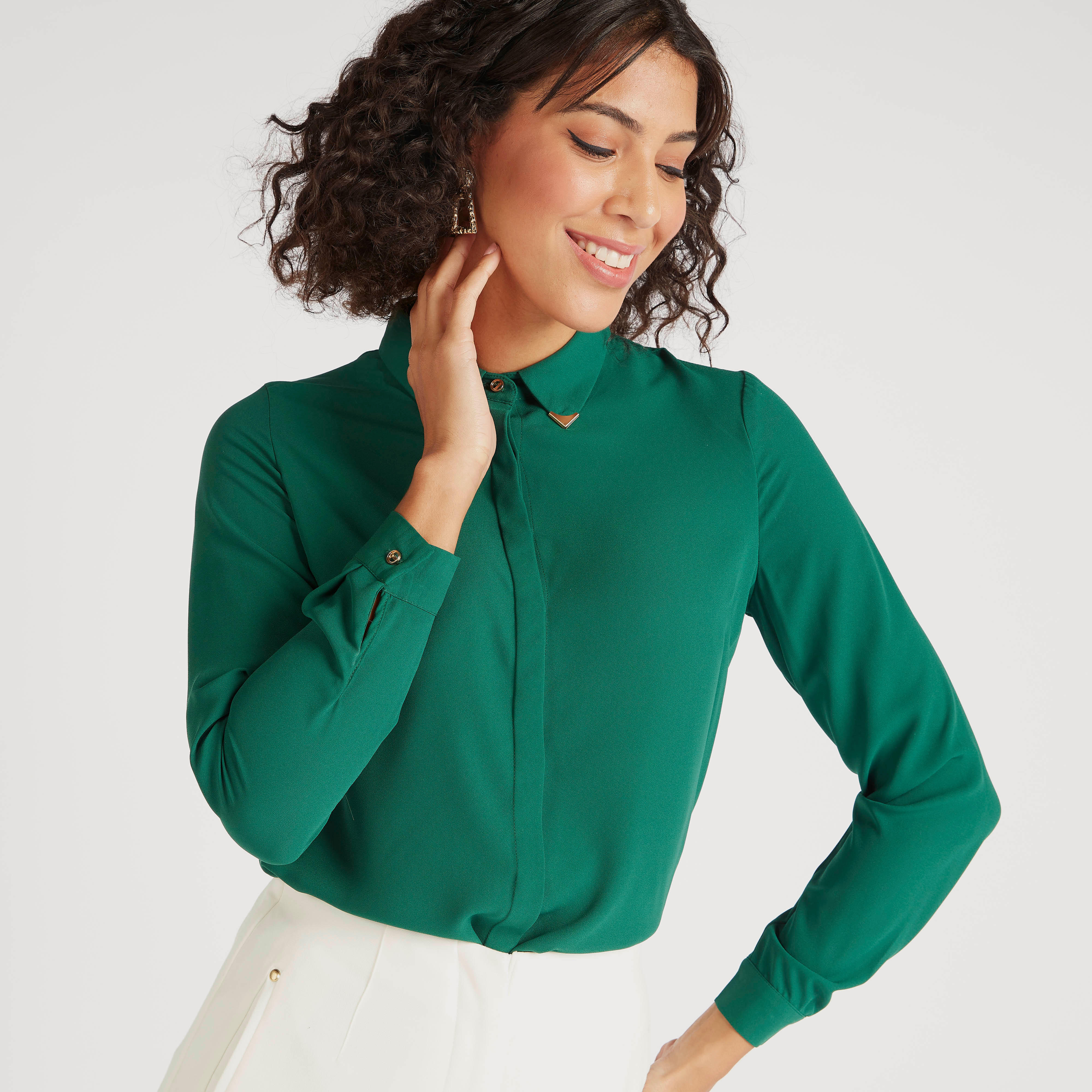 Solid Shirt with Long Sleeves and Button Closure-women-clothing-shirtsandblouses-shirts-image-1