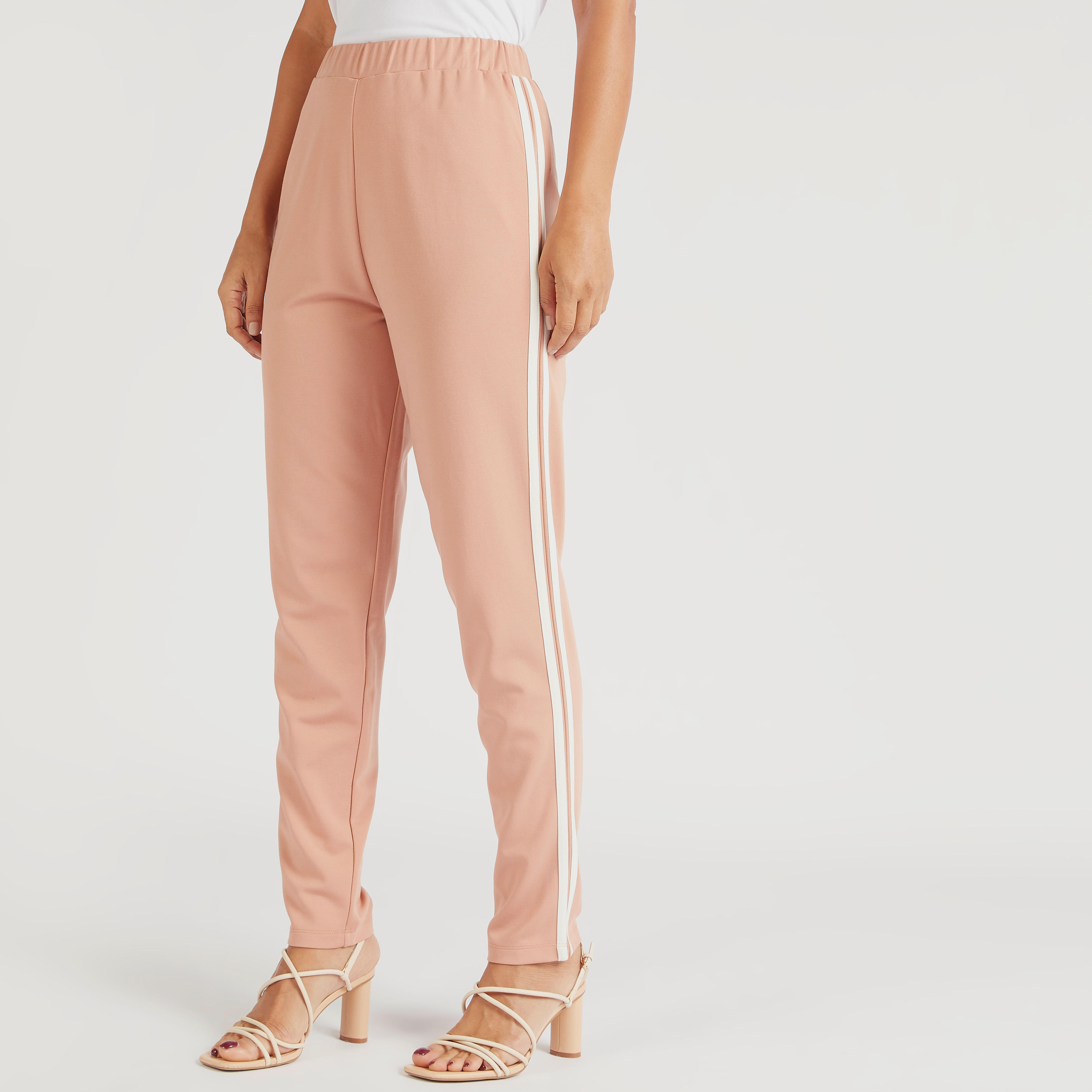 بنطلون سادة بخصر مطاطي متوسط الارتفاع بتفاصيل أشرطة-women-clothing-bottoms-joggers-image-1