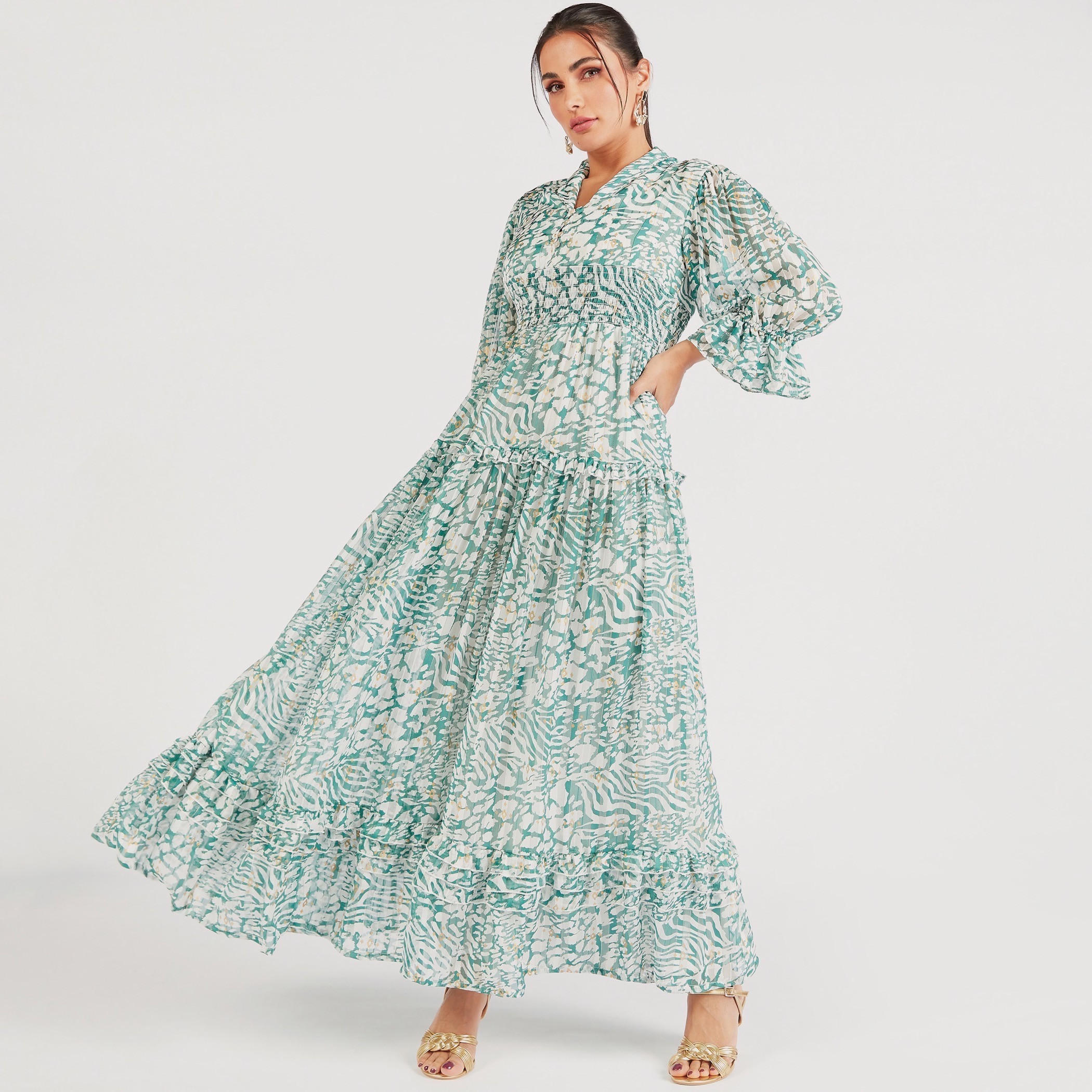 فستان إيه لاين متعدد الطبقات بطبعات وياقة v-women-clothing-dresses-image-6