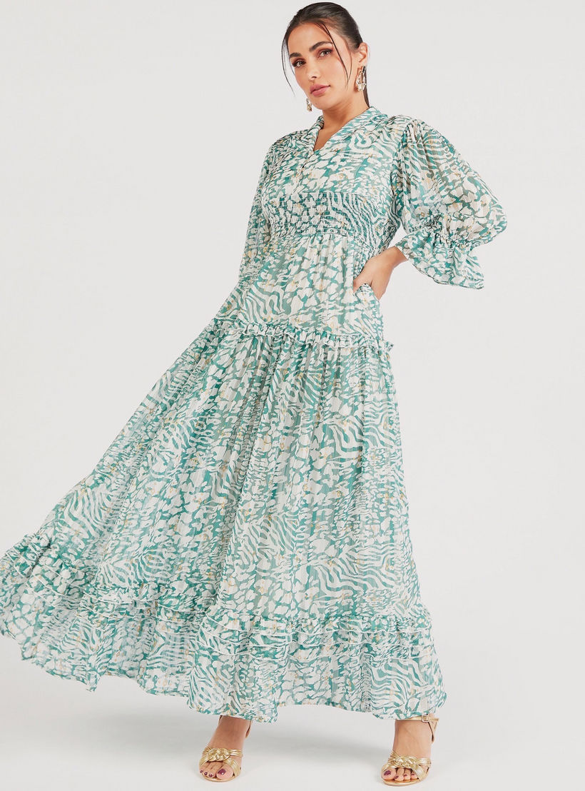 فستان إيه لاين متعدد الطبقات بطبعات وياقة v-women-clothing-dresses-image-6