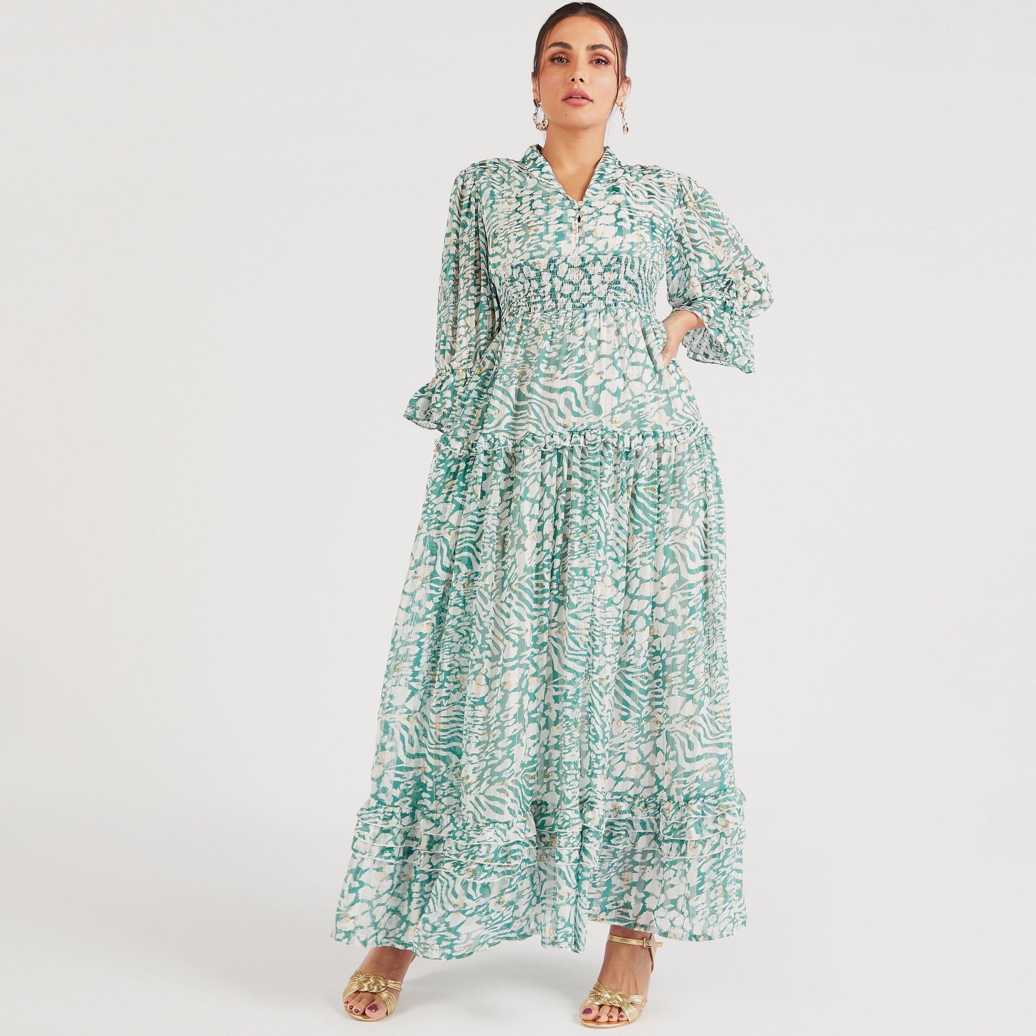 فستان إيه لاين متعدد الطبقات بطبعات وياقة v-women-clothing-dresses-image-5