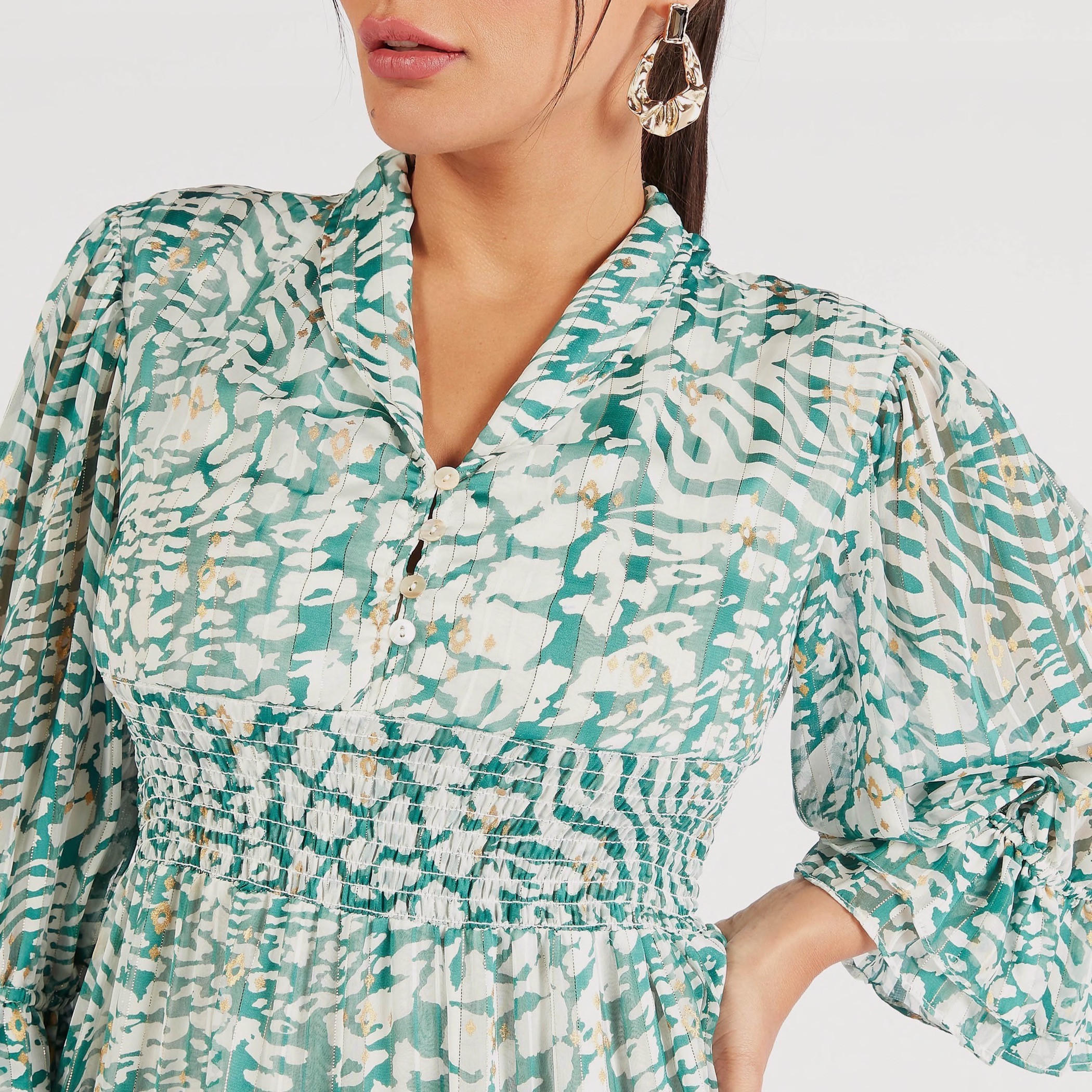 فستان إيه لاين متعدد الطبقات بطبعات وياقة v-women-clothing-dresses-image-4