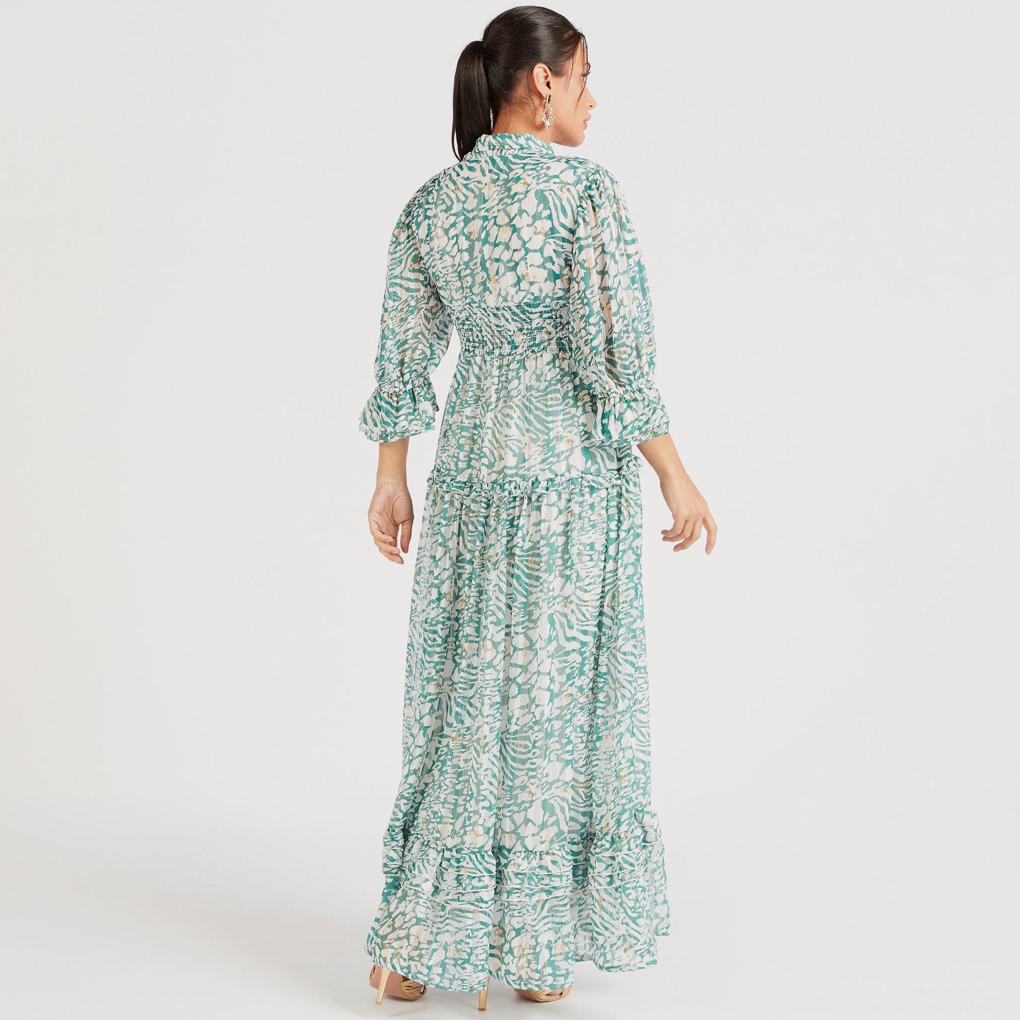 فستان إيه لاين متعدد الطبقات بطبعات وياقة v-women-clothing-dresses-image-3
