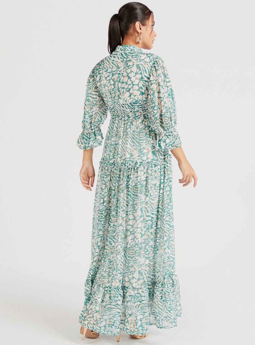 فستان إيه لاين متعدد الطبقات بطبعات وياقة v-women-clothing-dresses-image-3
